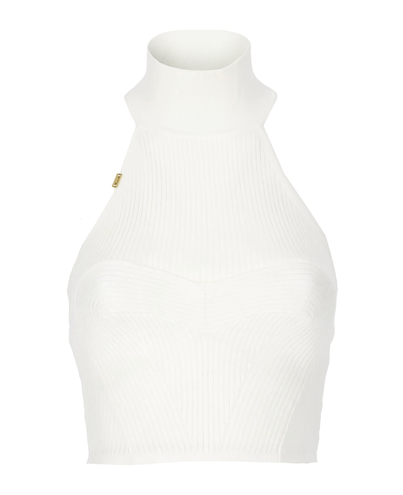 Elisabetta Franchi Top With Logo - Ivory