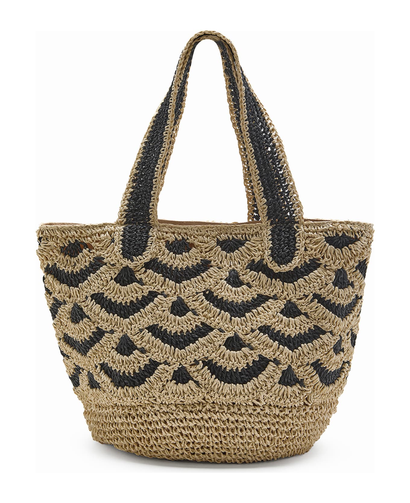 Malìparmi Shopping Bag In Hand-woven Two-tone Raffia - BEIGE/NERO
