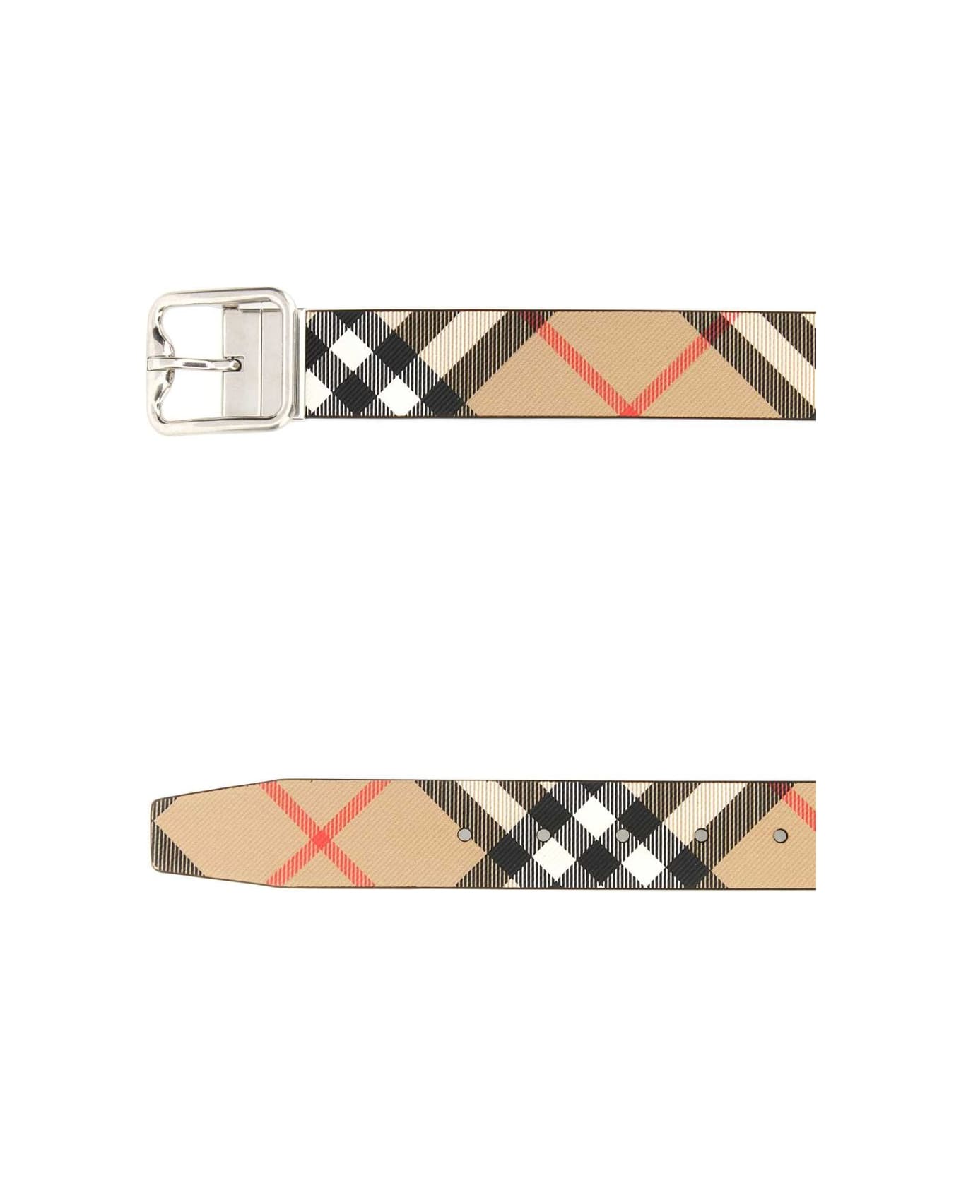 Burberry Reversible Checked B Buckle Belt - Sand/military/silver