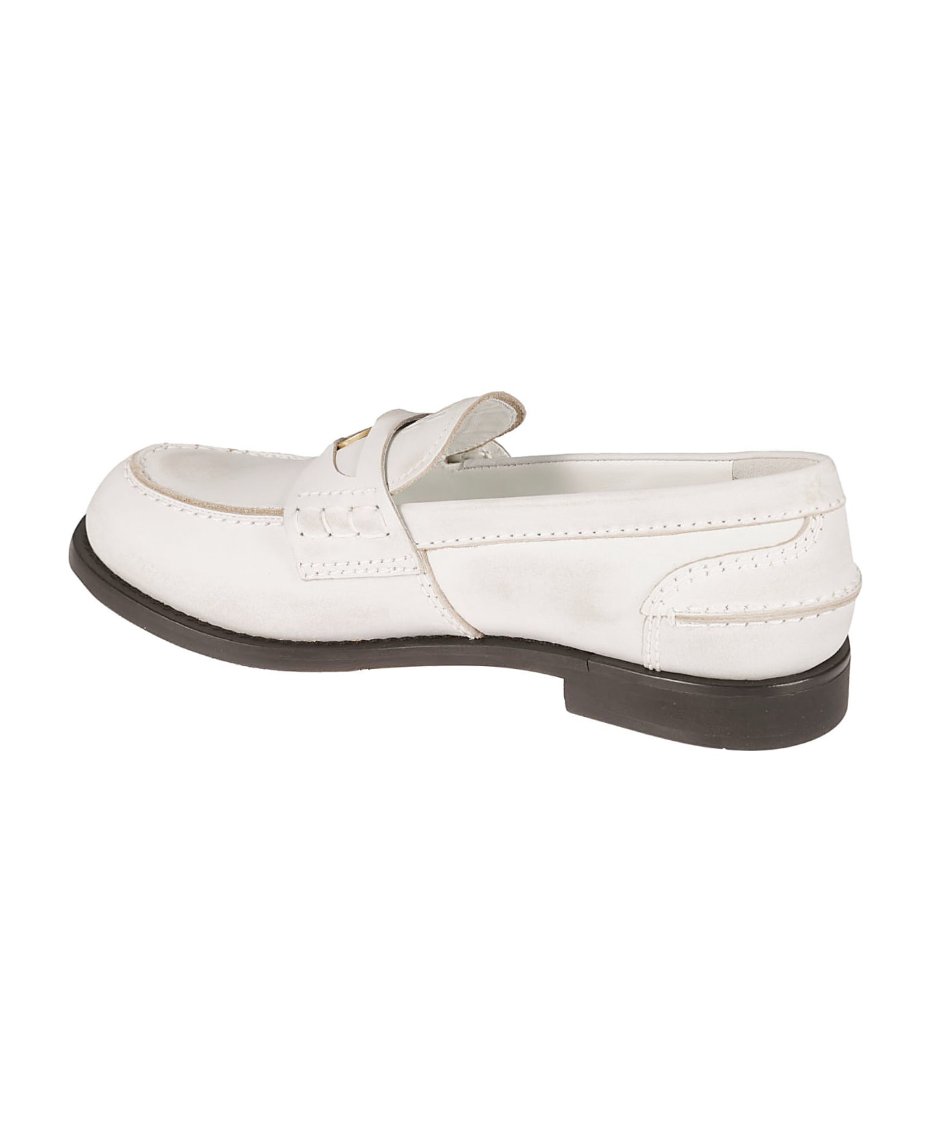 Miu Miu Logo Embossed Coin Applique Loafers - White