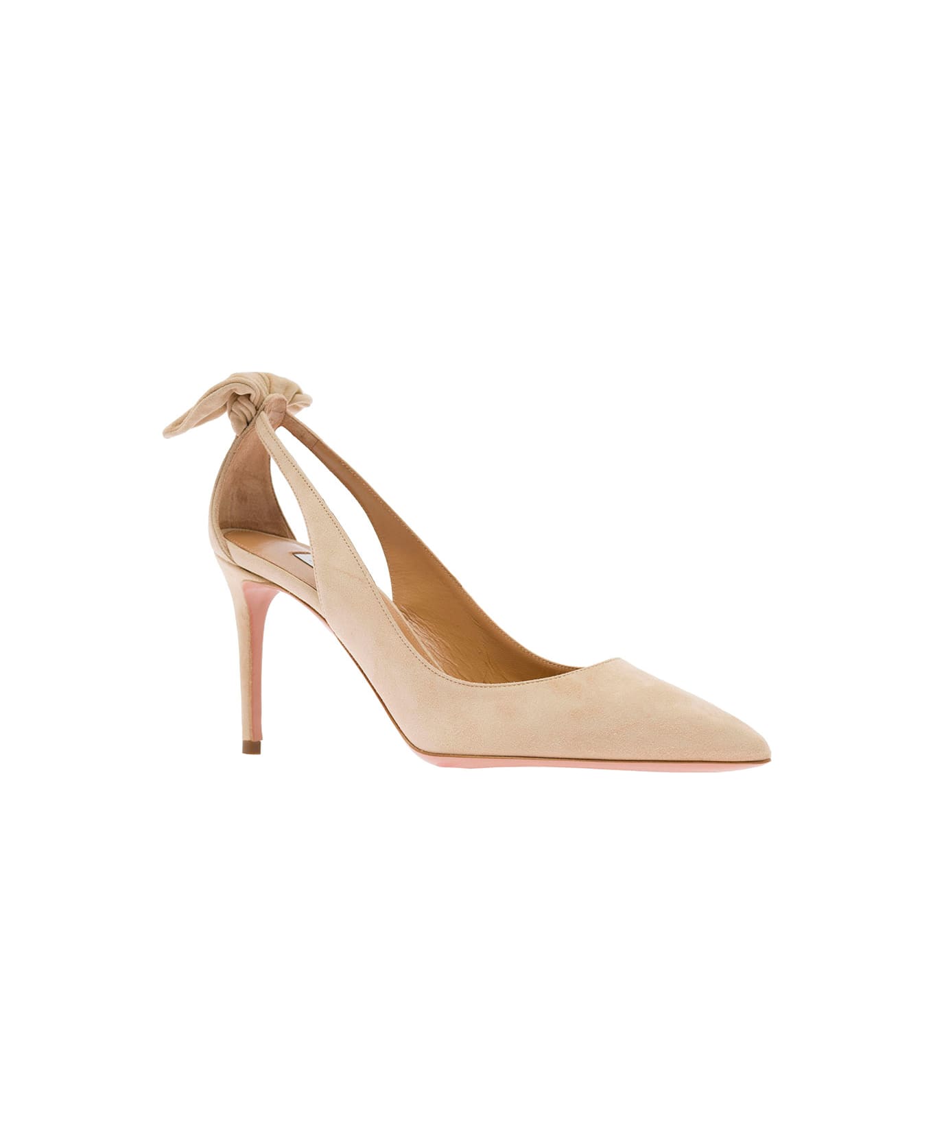 Aquazzura Pink Leather Pumps With Bow Detail - Beige
