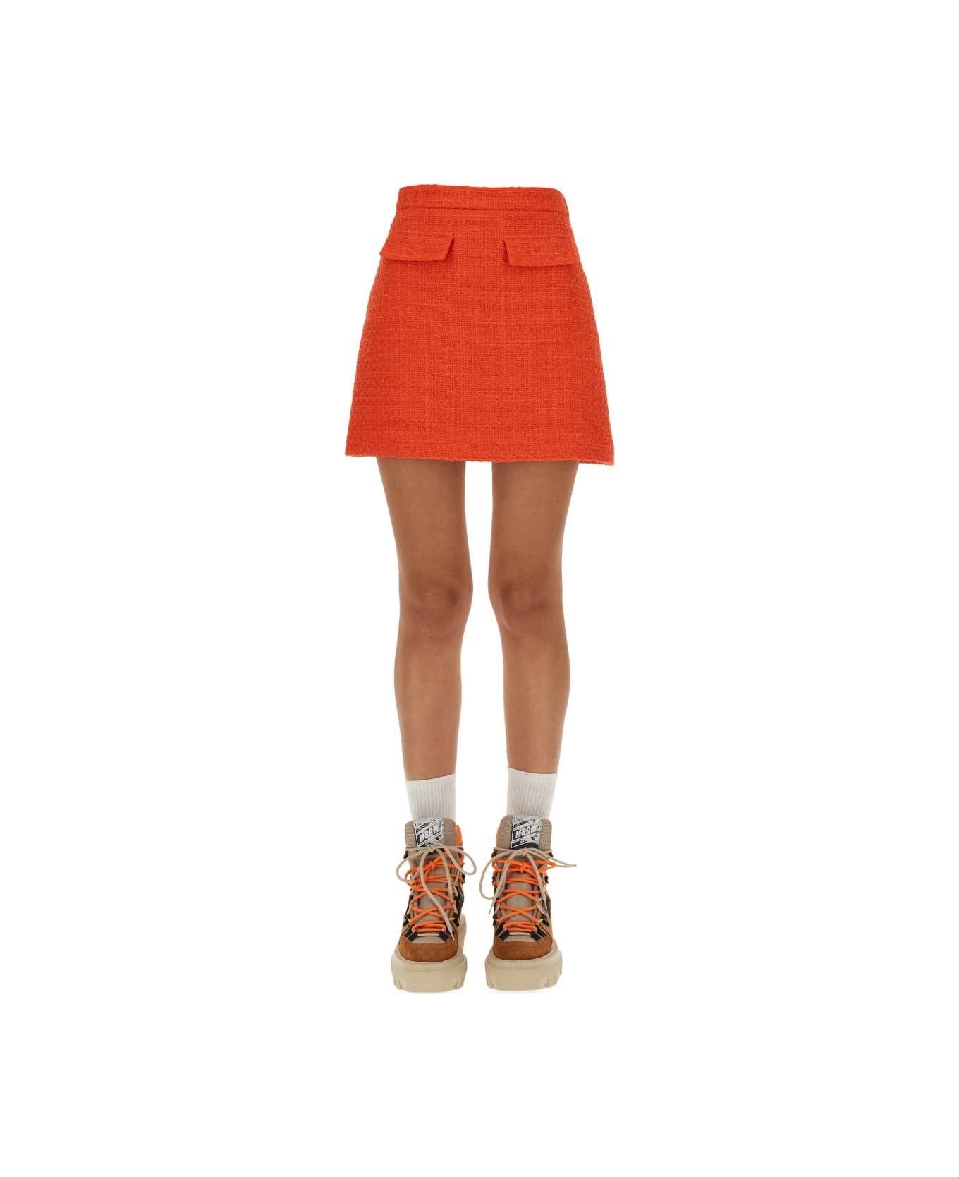 MSGM Tweed Mini Skirt - ORANGE