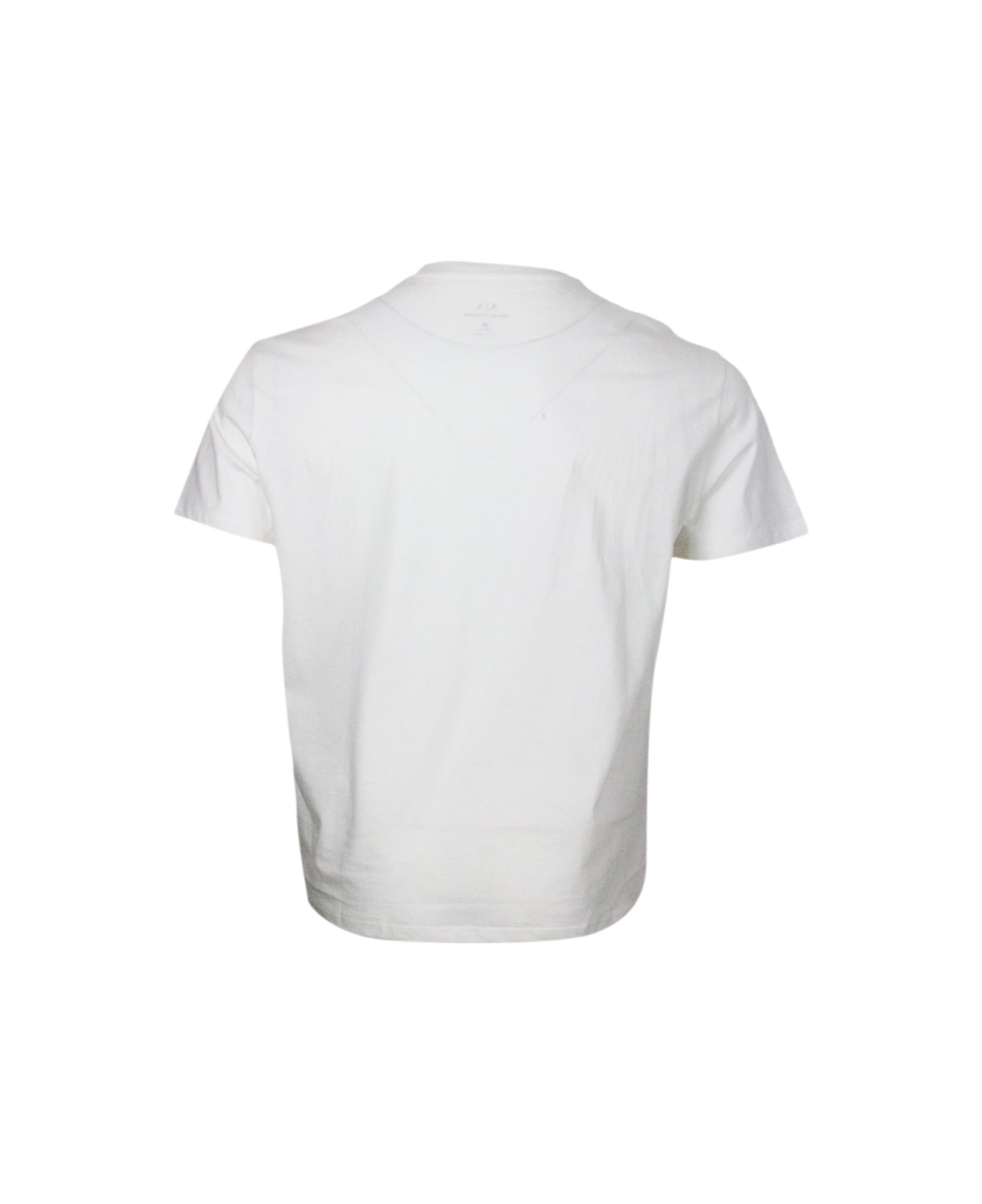 Armani Collezioni Crew-neck, Short-sleeved T-shirt In Soft Cotton With Tone-on-tone Logo On The Chest - White