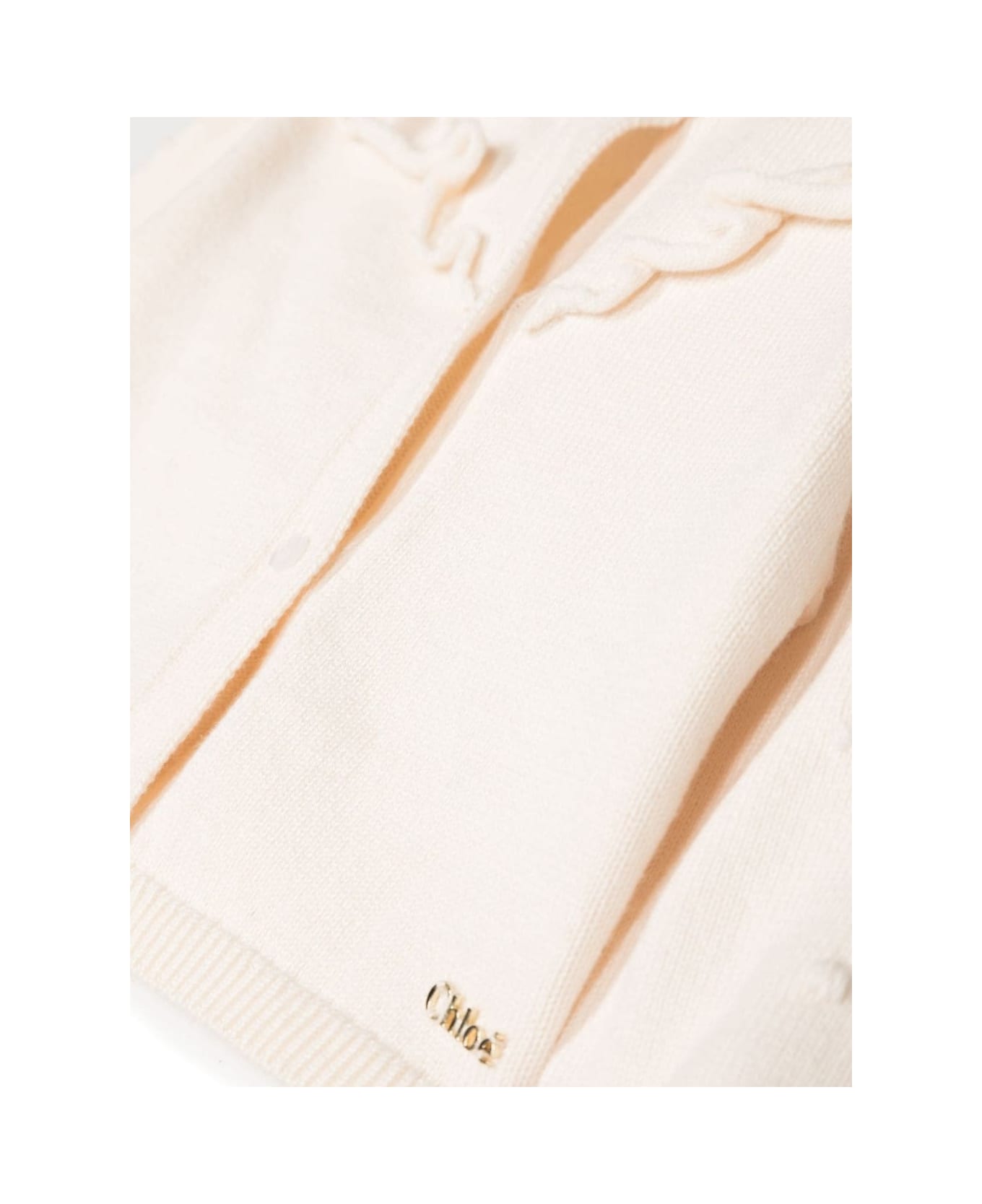 Chloé White Cardigan With Frill And Embroidered Logo In Cotton And Wool Baby - White ニットウェア＆スウェットシャツ