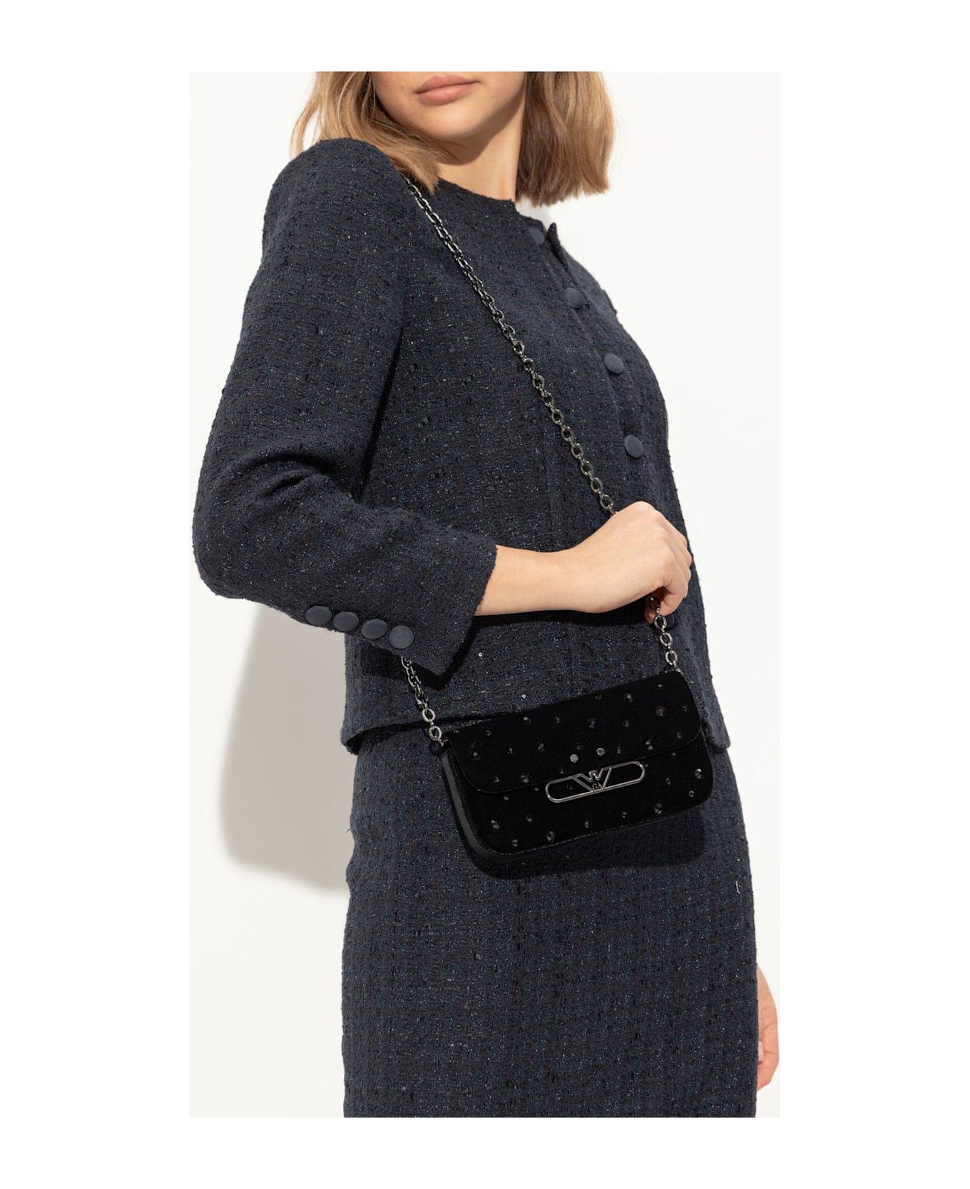 Emporio Armani Velvet Shoulder Bag - Black