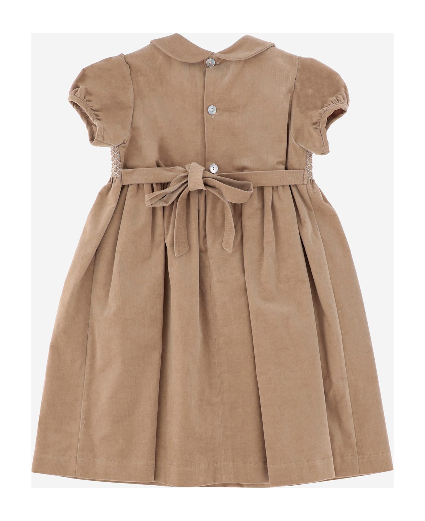Nicoletta Fanna Stretch Cotton Dress With Smocking - Beige