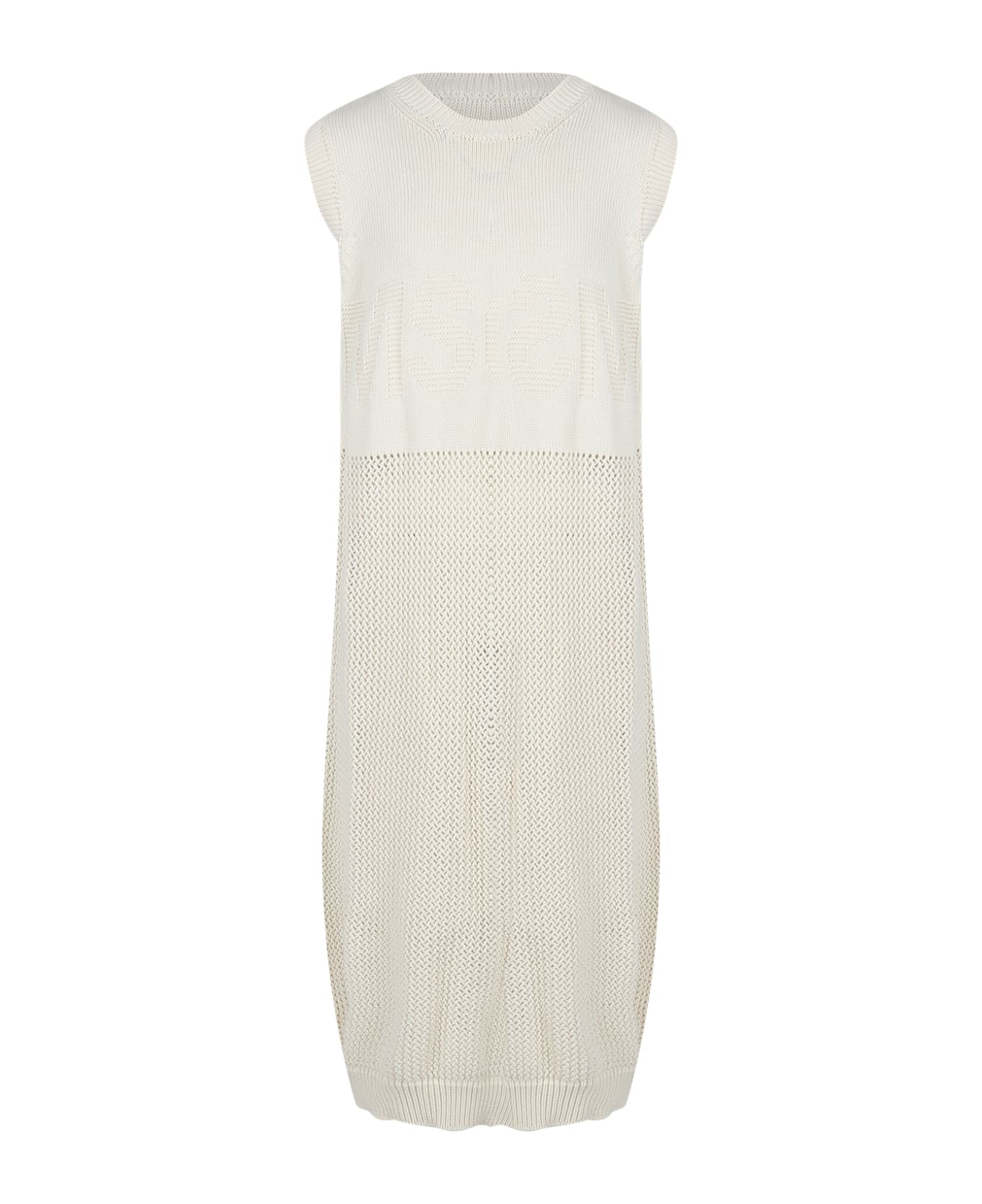MSGM Ivory Dress For Girl With Logo - Ivory