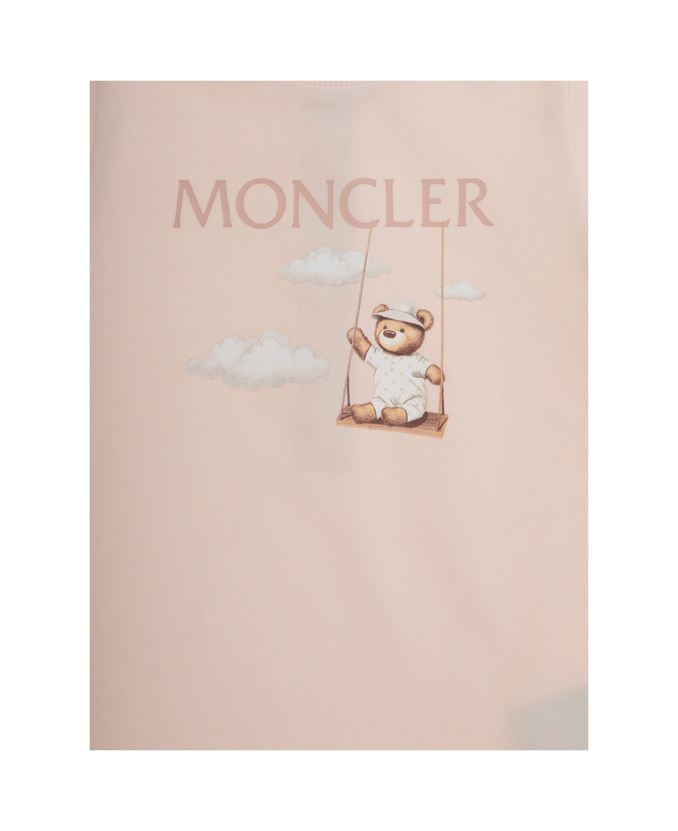 Moncler Pink Romper With Logo Patch On The Sleeve And Front Print In Cotton Baby - Pink
