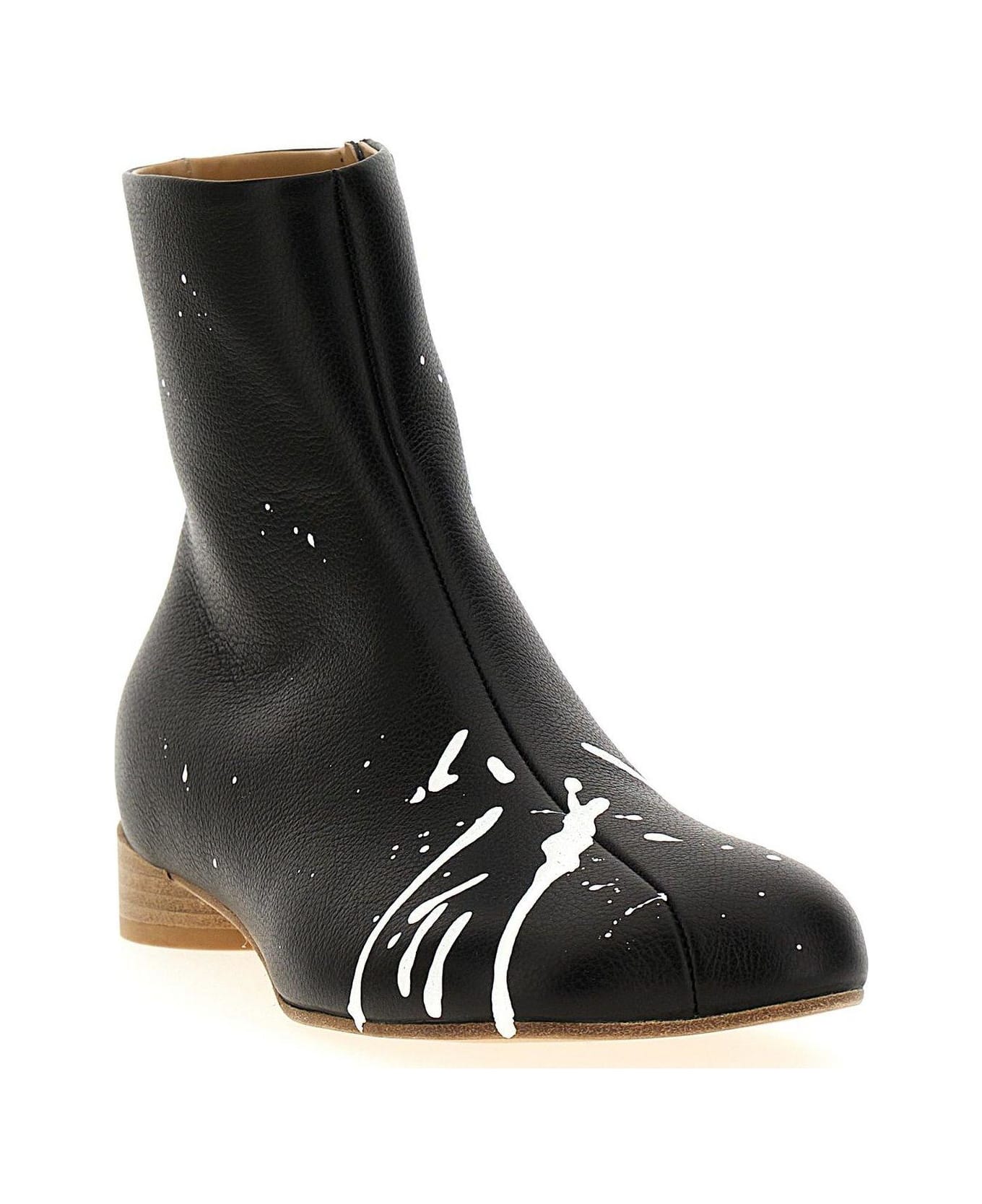 MM6 Maison Margiela Anatomic Paint Splatter Printed Ankle Boots - White/Black