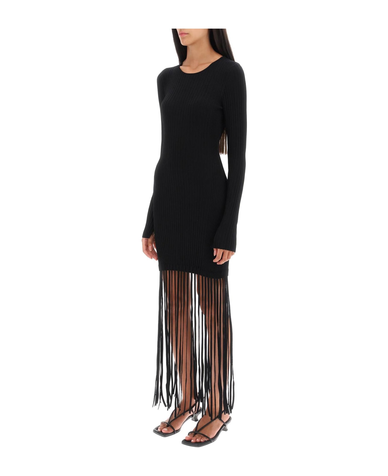 Ganni Ribbed-knit Dress With Fringes - BLACK (Black)