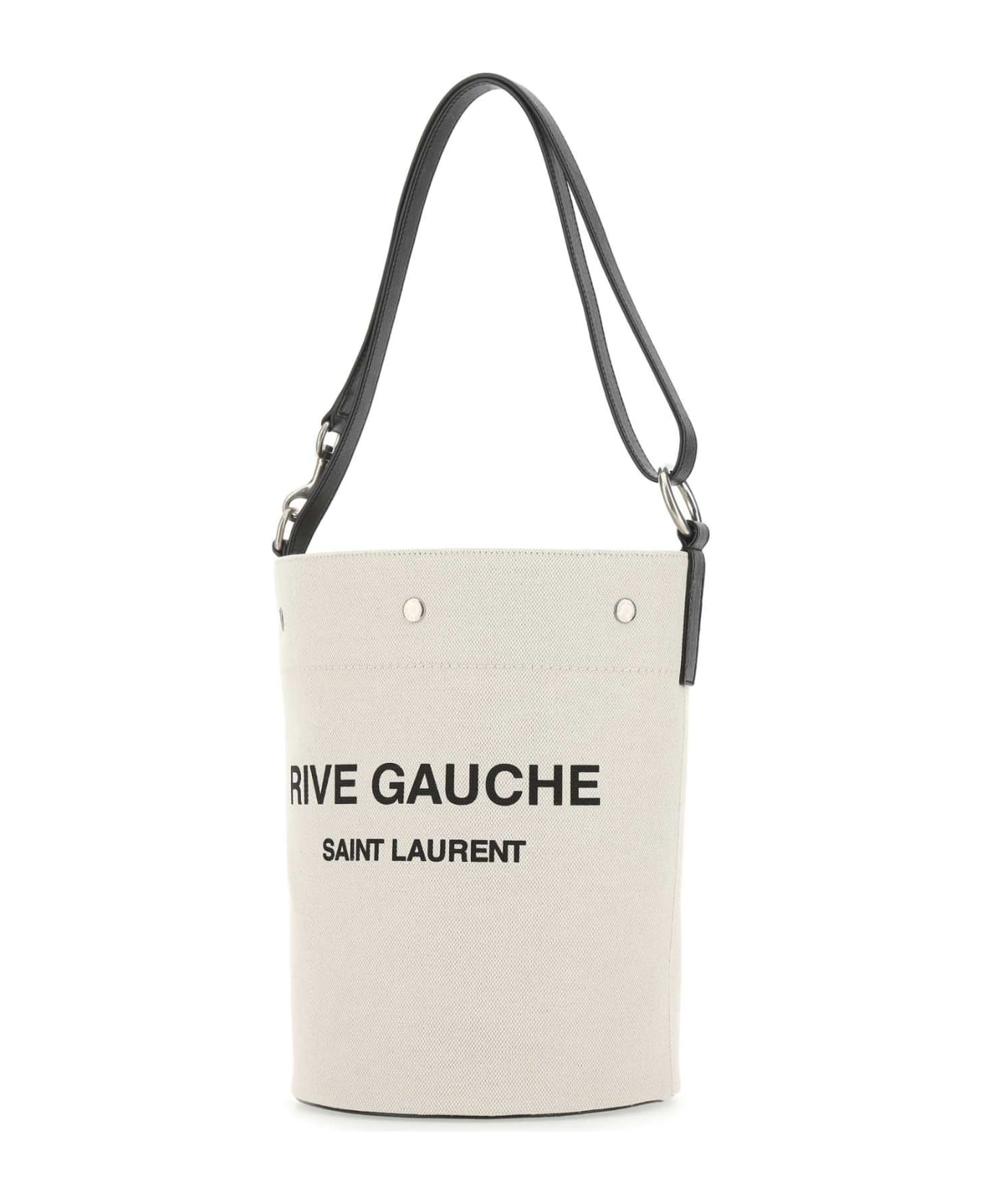 Saint Laurent Two-tone Canvas And Leather Medium Rive Gauche Bucket Bag - 9024