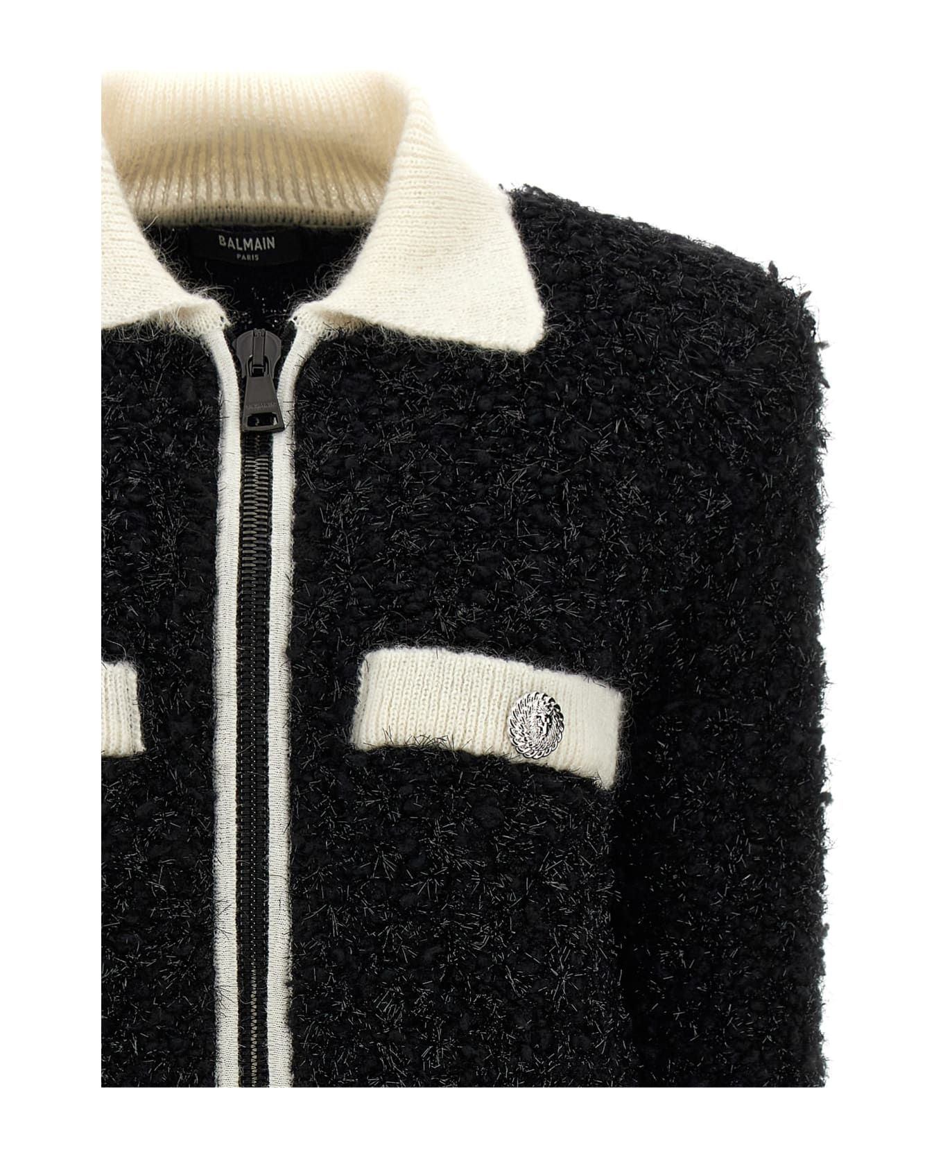 Balmain Furry Tweed Jacket - White/Black