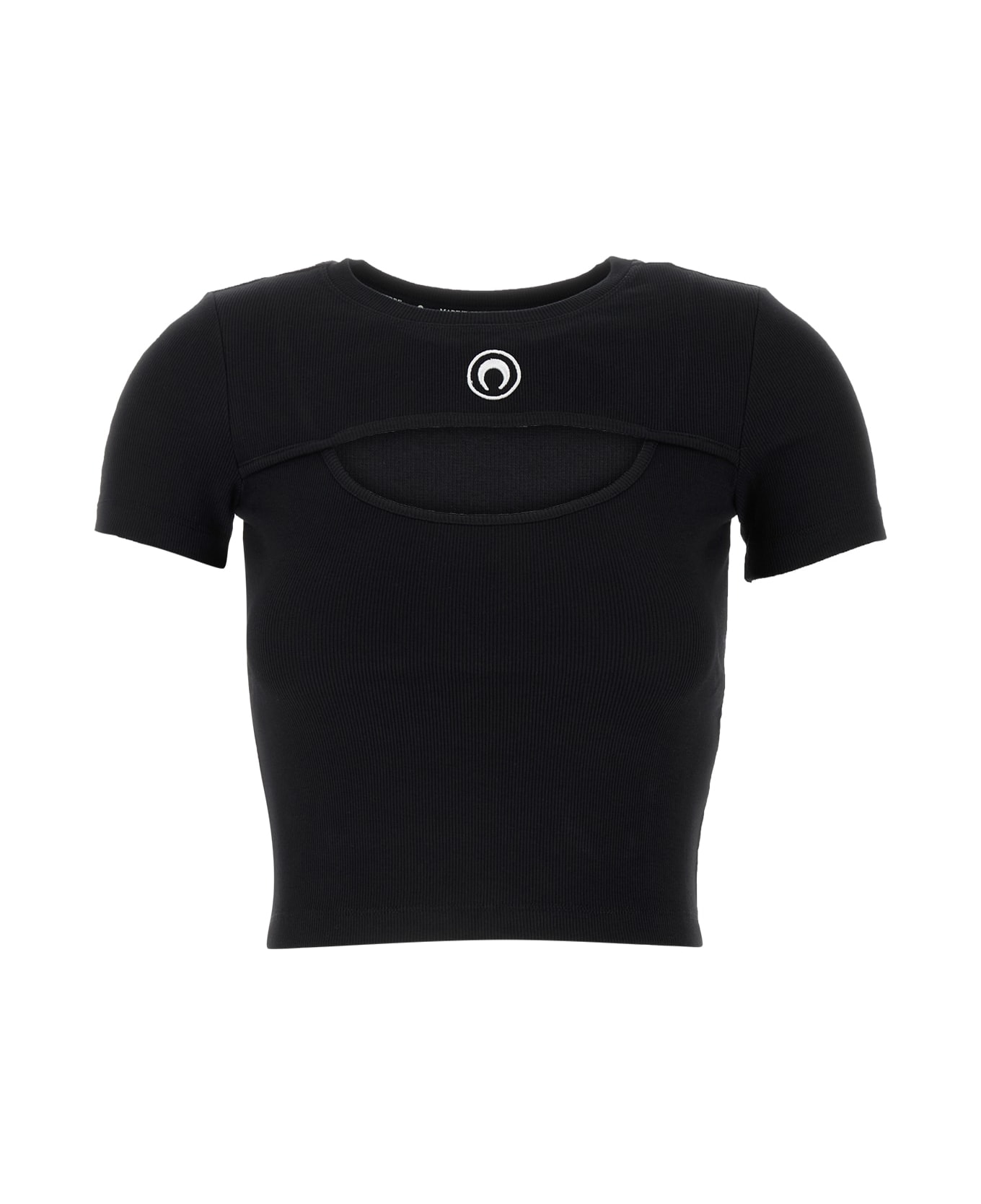 Marine Serre Moon Logo Ribbed Jersey Cut-out T-shirt - BLACK