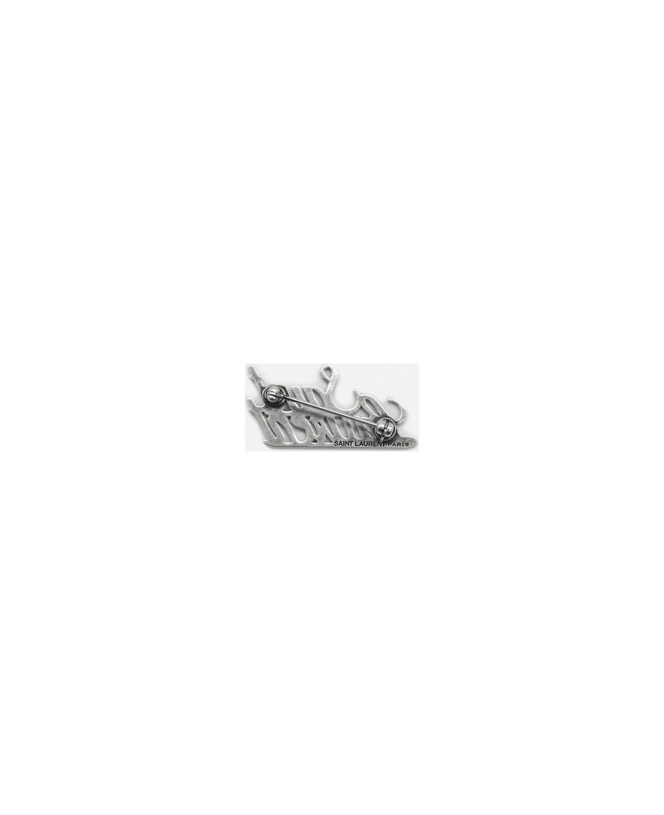 Saint Laurent Brass Brooch With Logo Lettering - Silver