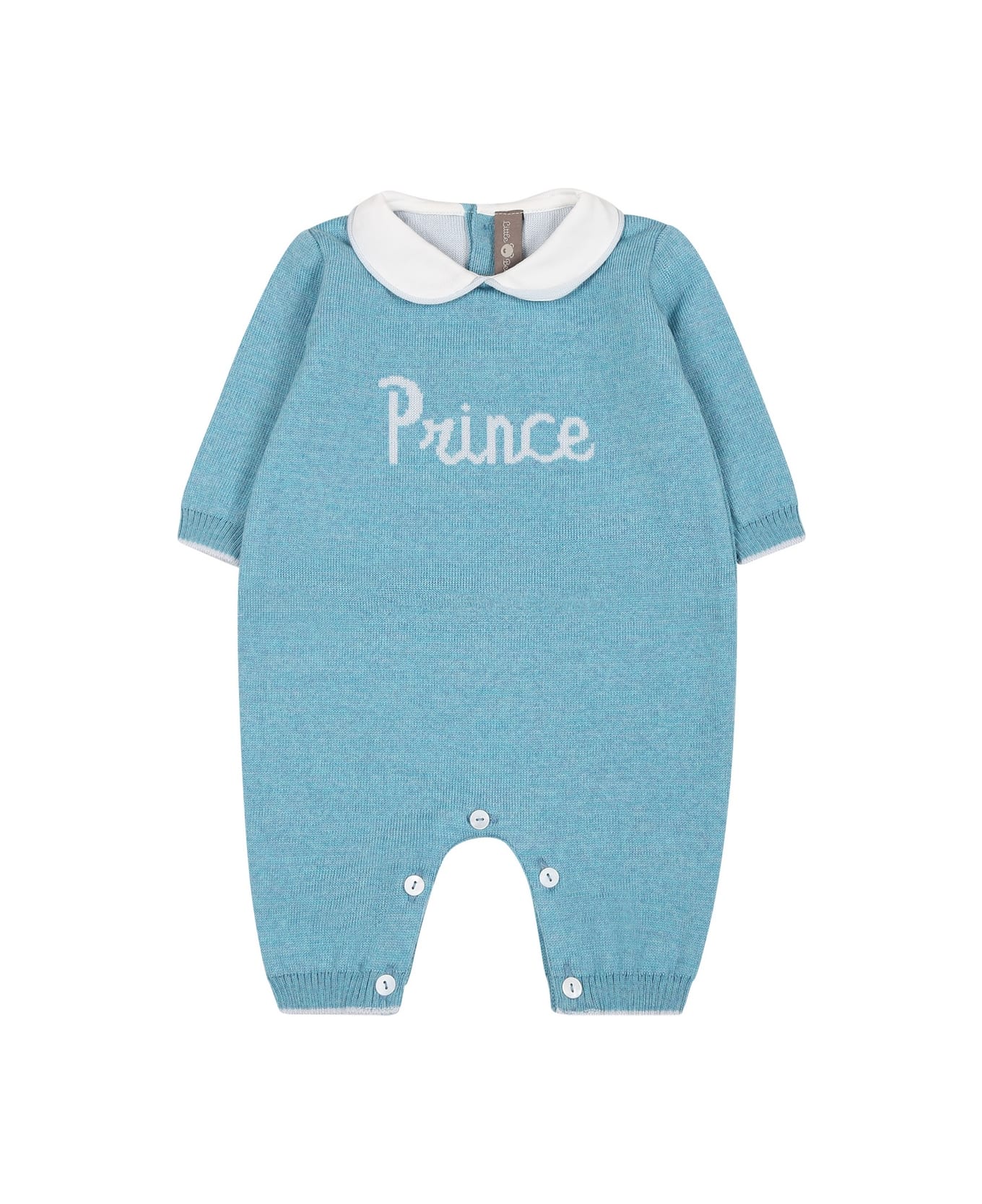Little Bear Light Blue Babygrown For Baby Boy With Embroidered "prince" Writing - Light Blue