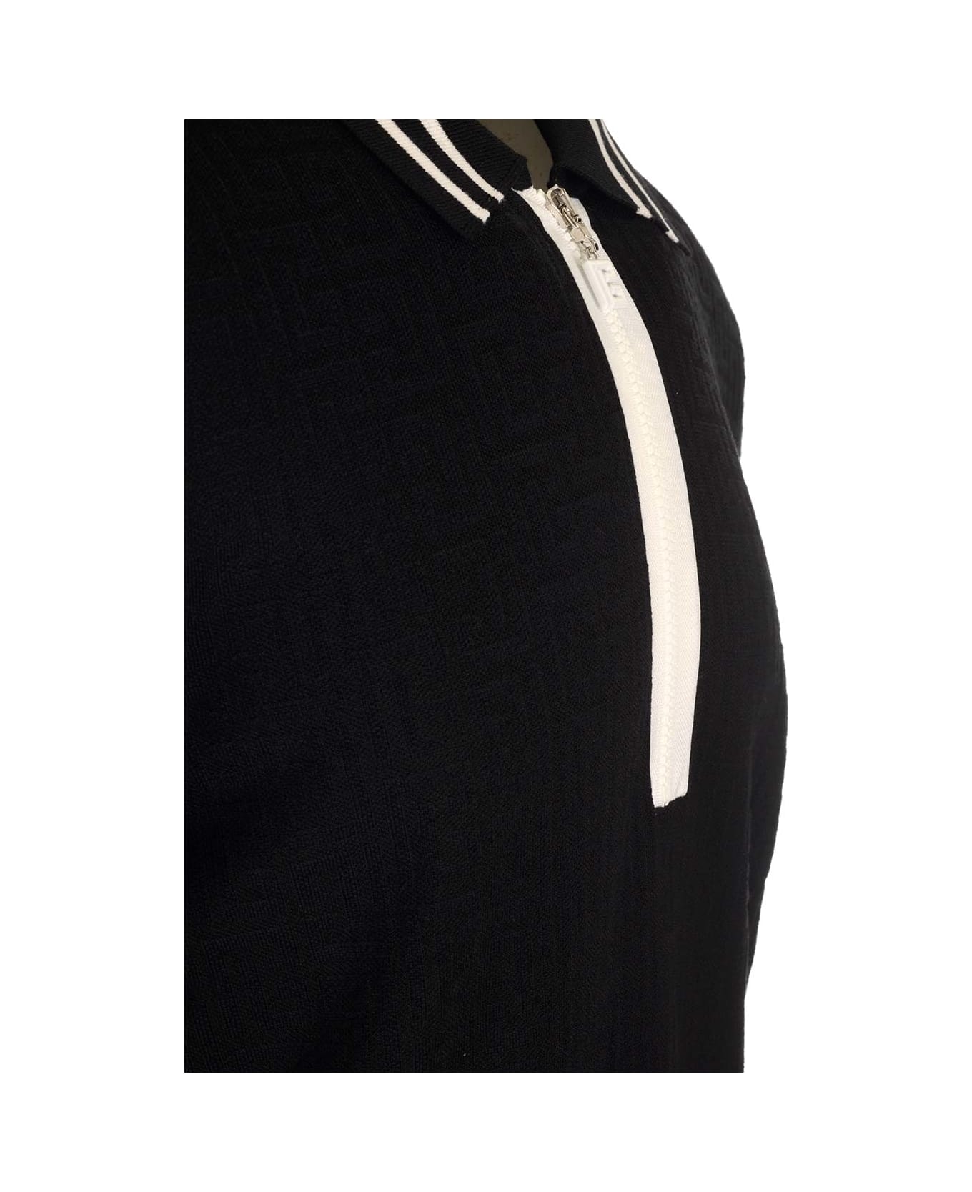 Balmain Polo Shirt In Wool Blend - black