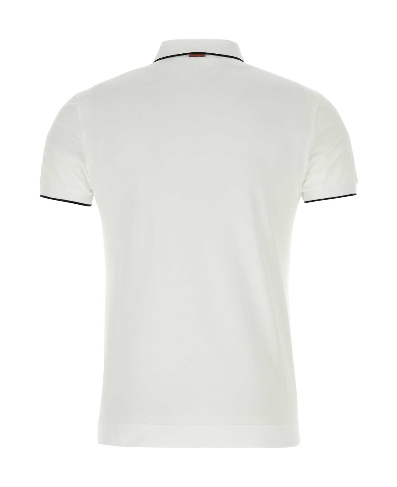 Zegna White Stretch Piquet Polo Shirt - N00