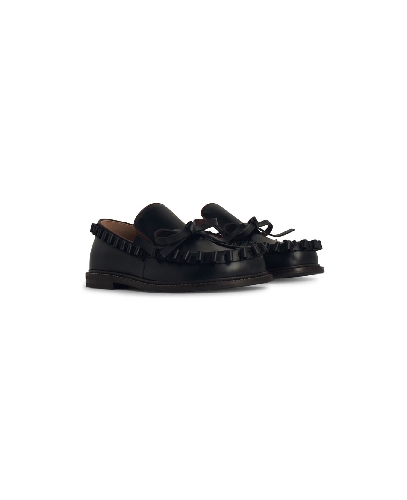 J.W. Anderson 'ruffle' Black Leather Loafers - Nero