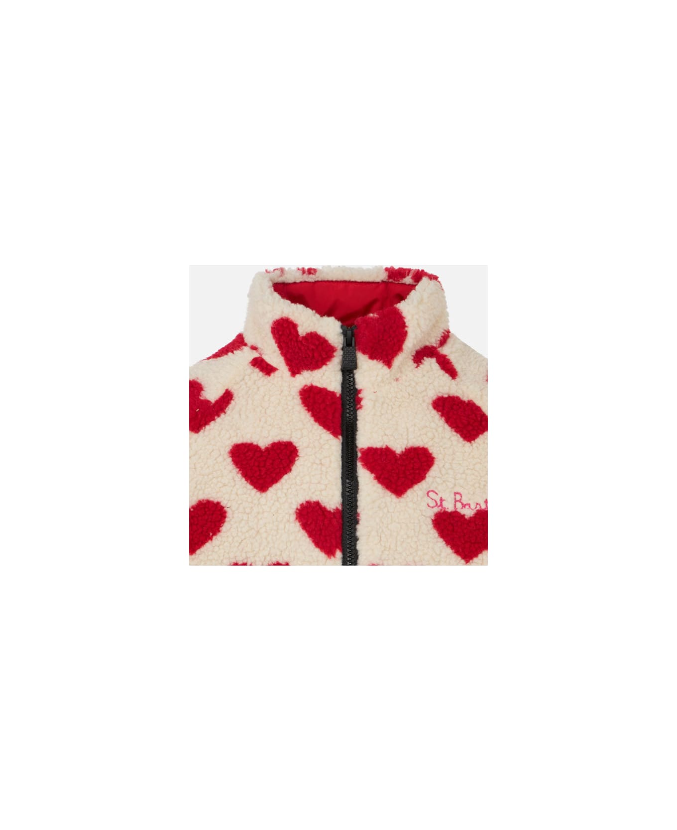 MC2 Saint Barth Girl Sherpa Jacket With Hearts Print - WHITE