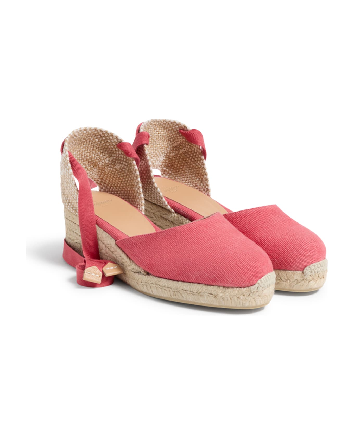 Castañer Espadrilles Carina Fuxia With Laces At The Ankle - RADIANT ウェッジシューズ