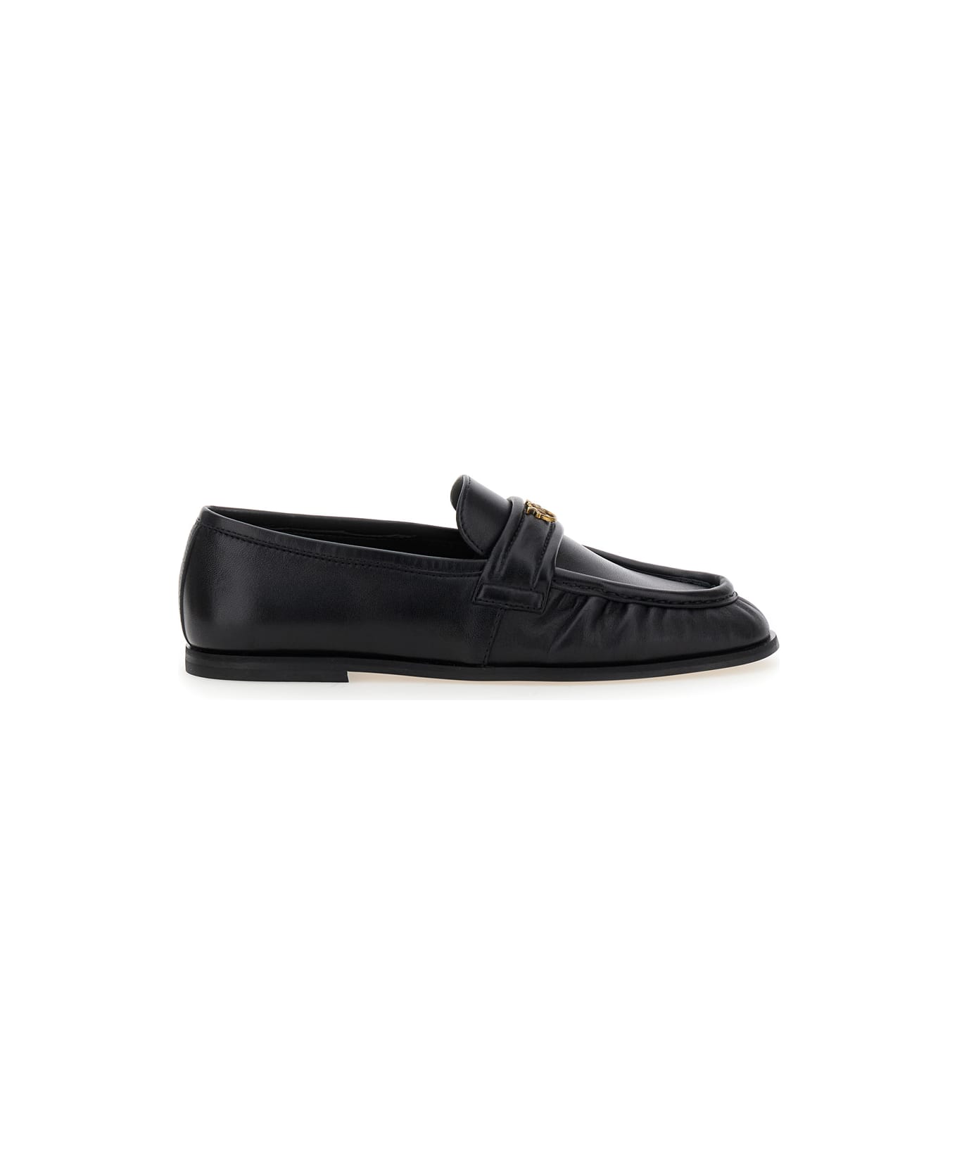 Pinko Black Loafers With Front Metal Logo Detail In Leather Woman - Black