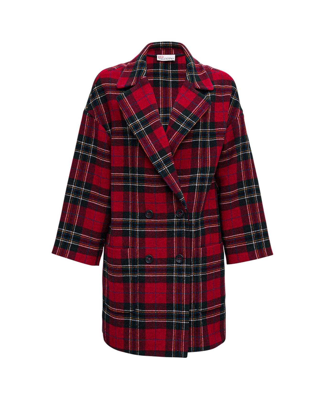 RED Valentino Double-breasted Cheked Shetland Wool Coat - Red