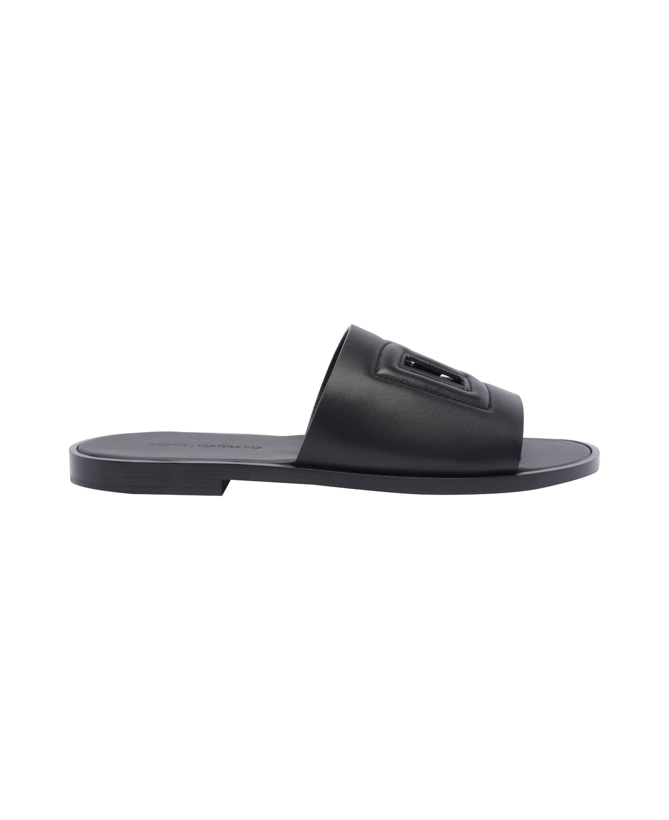 Dolce & Gabbana Leather Slide With Logo Dg - Black