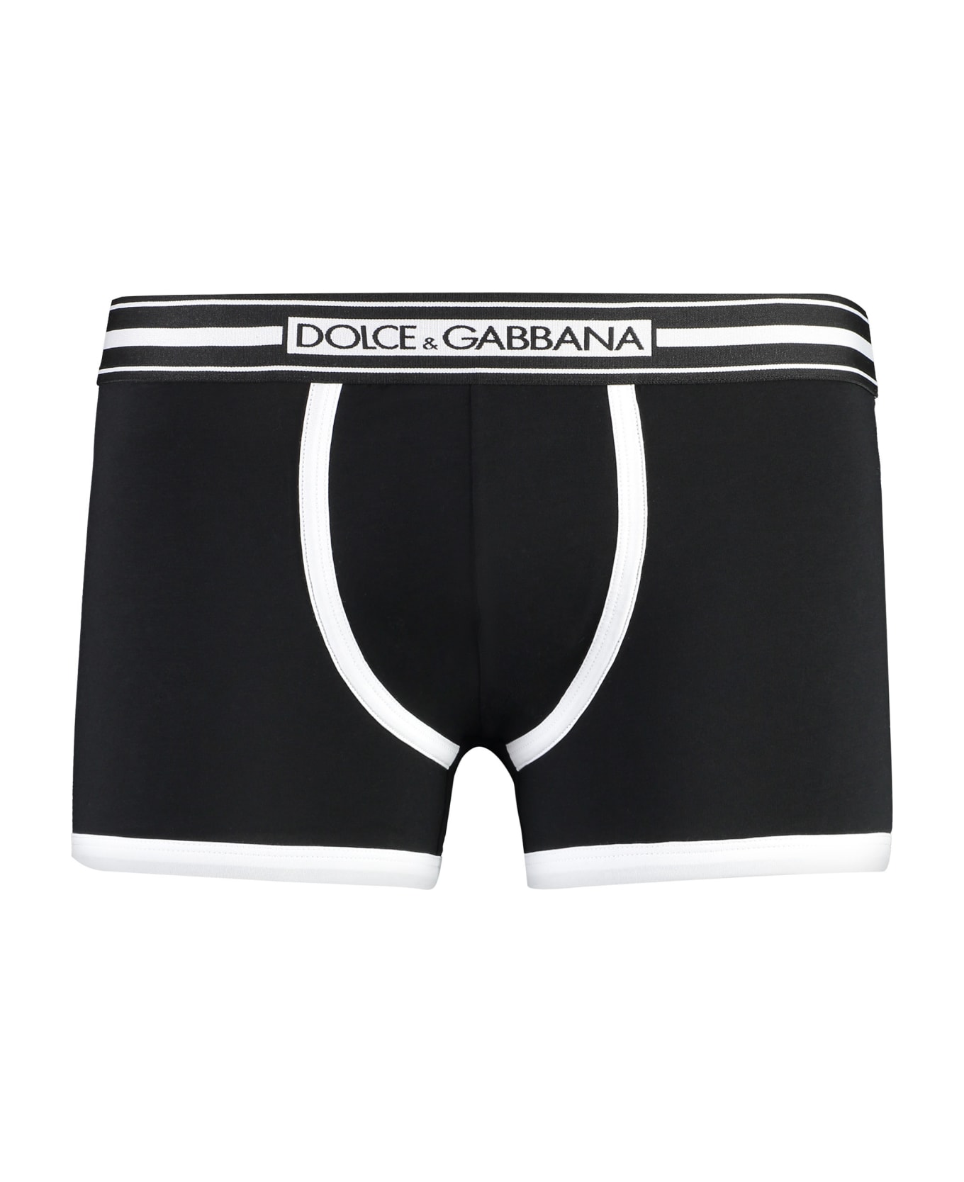 Dolce & Gabbana Logoed Elastic Band Cotton Trunks - BLACK/WHITE