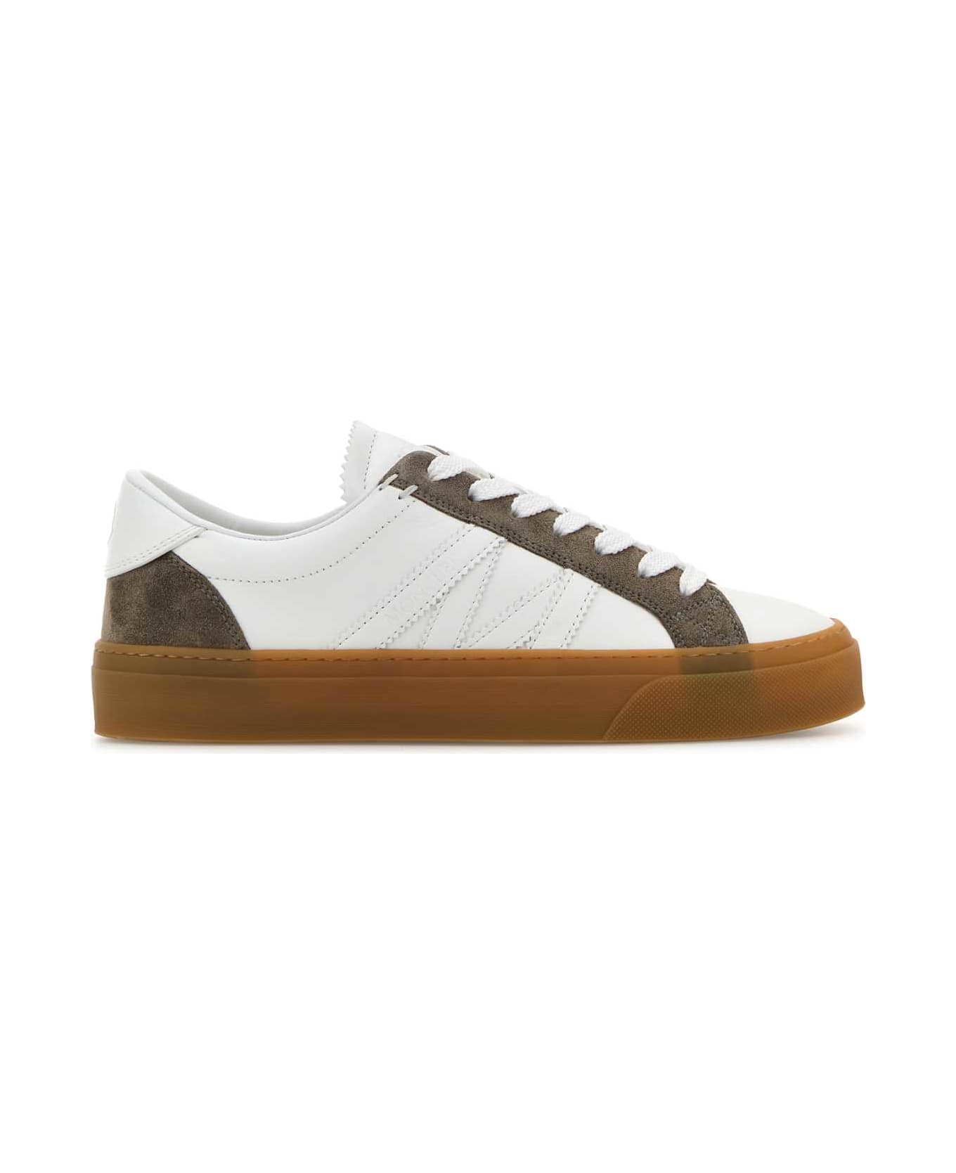 Moncler Two-tone Leather And Suede Monaco Sneakers - white