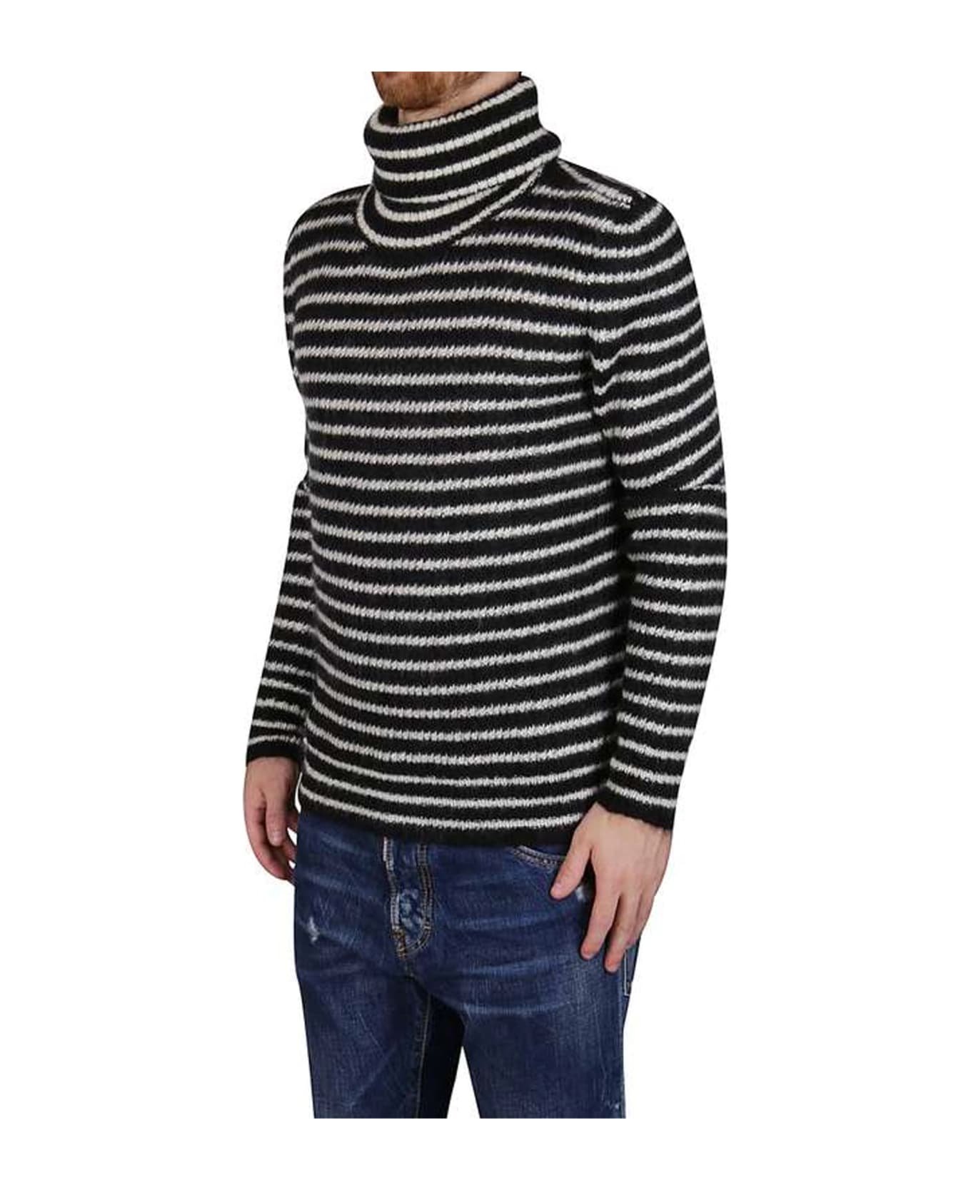 Saint Laurent Wool Striped Sweater - Black ニットウェア