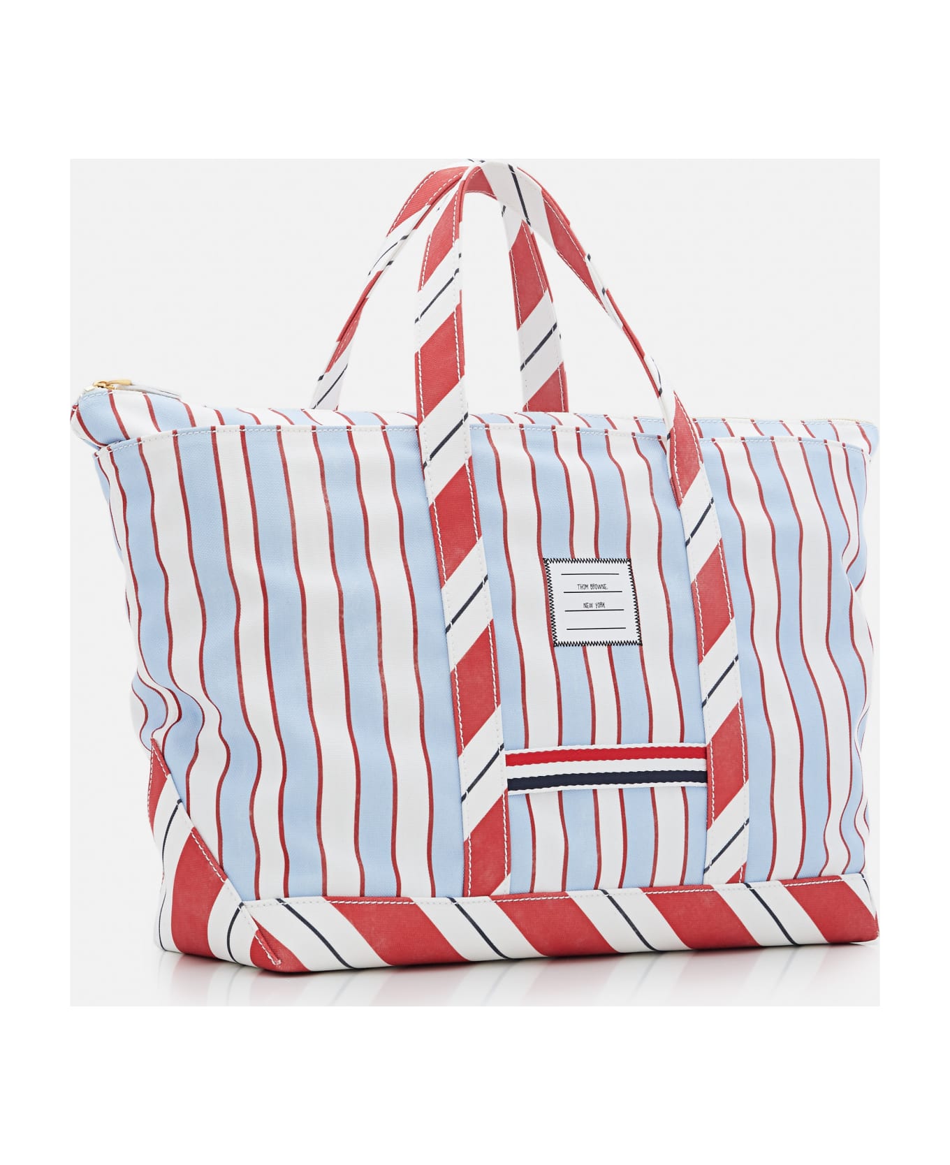 Thom Browne Medium Tool Tote In Washed Striped Canva - Clear Blue トートバッグ
