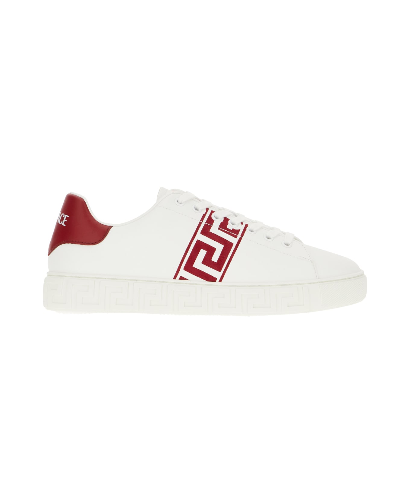 White Leather Greca Sneakers - Thumbnail 2