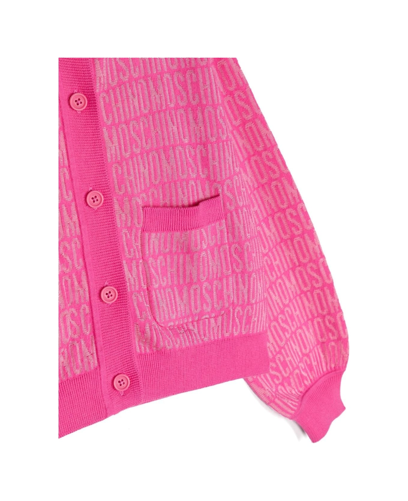 Moschino Fuchsia Cardigan With All-over Logo - Pink