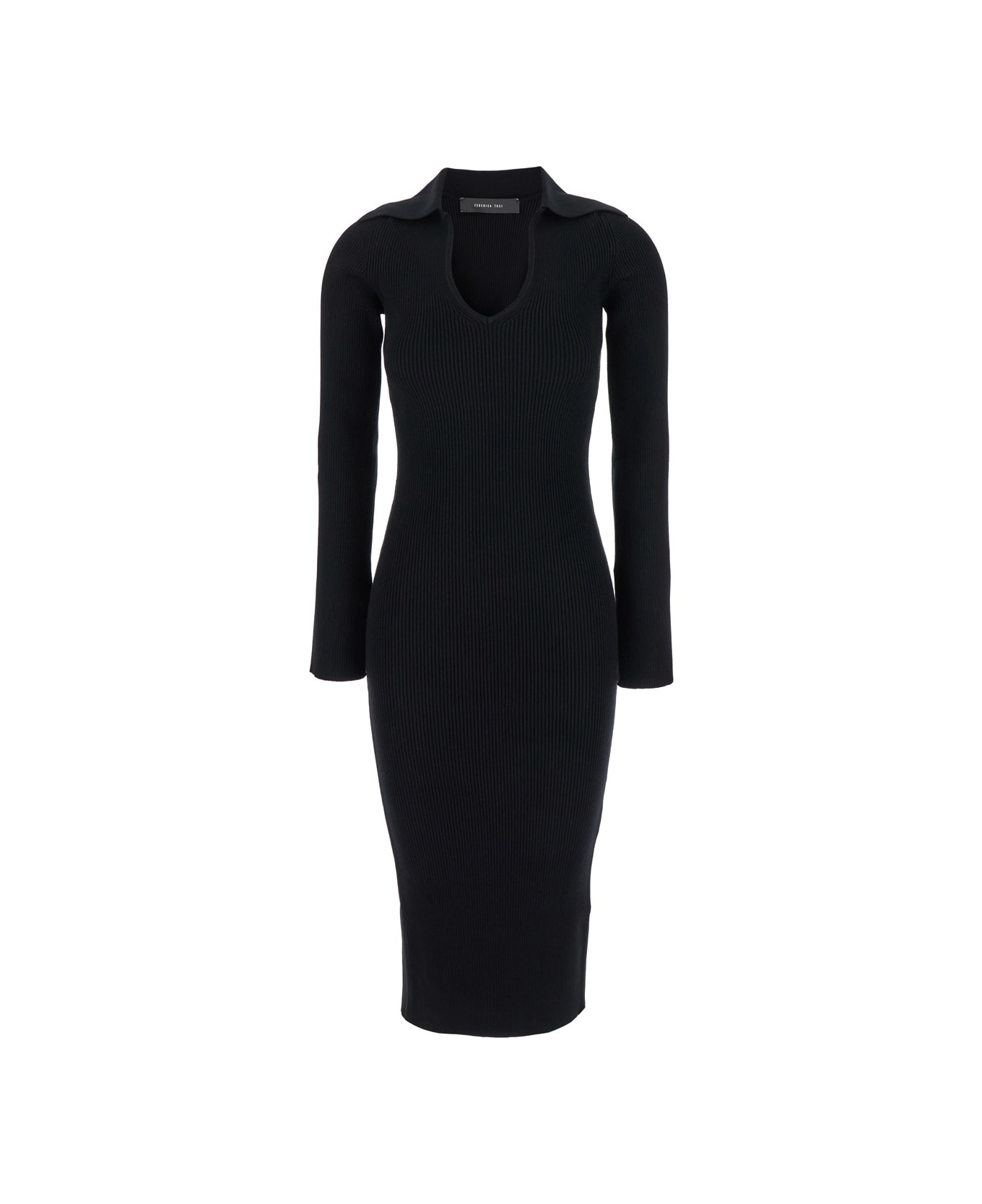 Federica Tosi Black Midi Dress With Sailor Collar In Viscose Blend Woman - Black