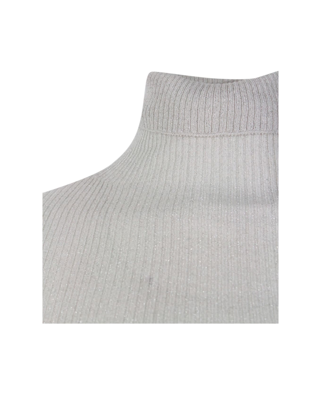 Fabiana Filippi Long-sleeved Turtleneck Sweater In Merino Lamè Embellished With Shiny Lurex That Gives Brightness - Beige ニットウェア