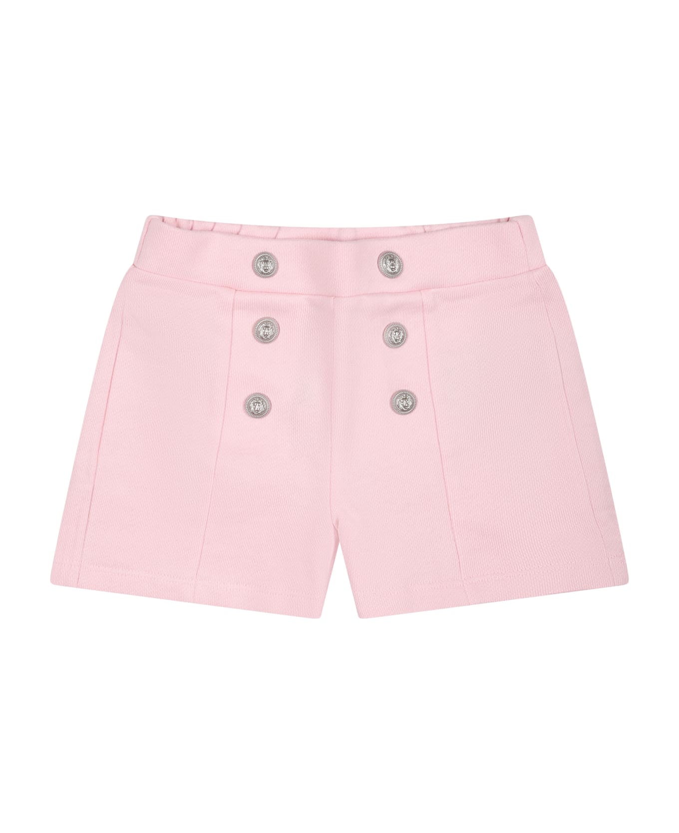 Balmain Pink Shorts For Baby Girl With Silver Buttons - Pink