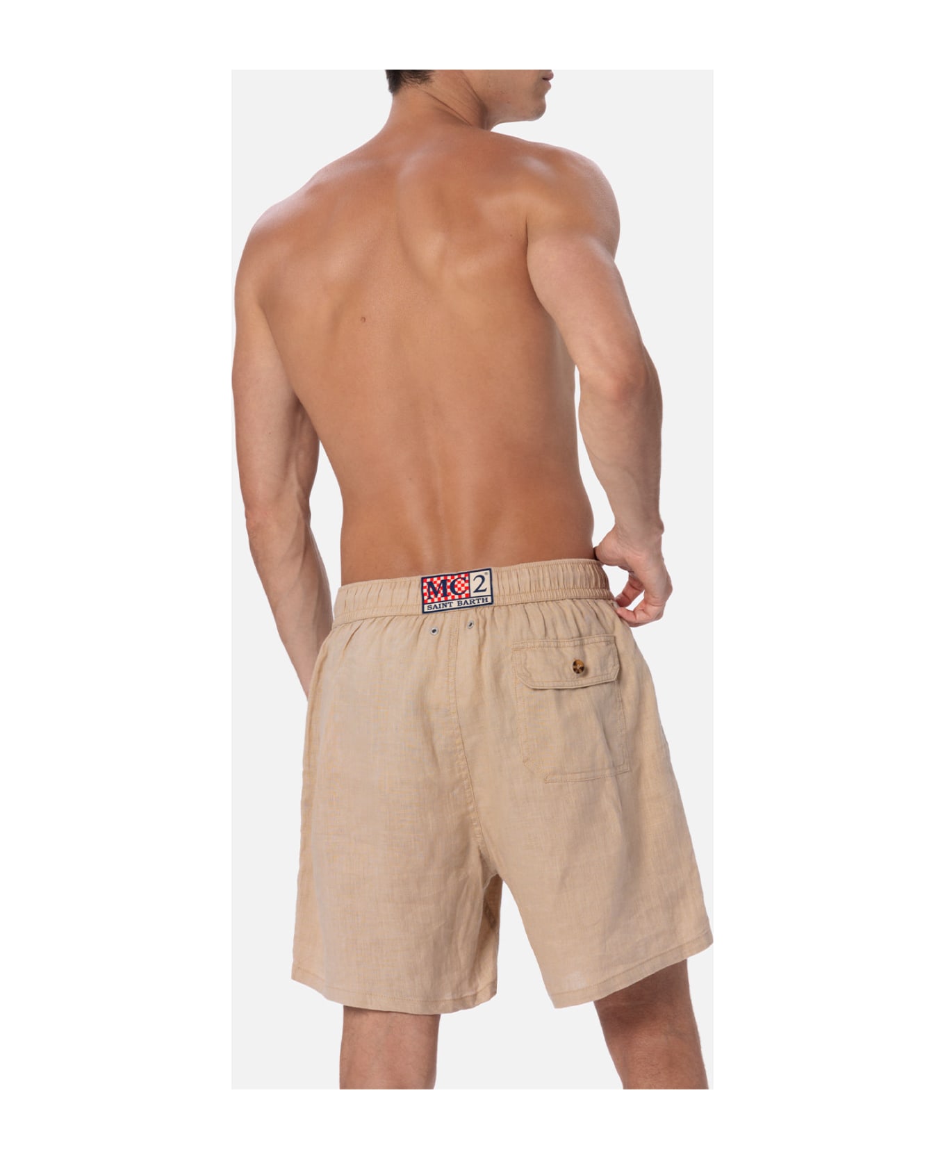 MC2 Saint Barth Man Mid-length Beige Linen Swim-shorts Gustavia - WHITE