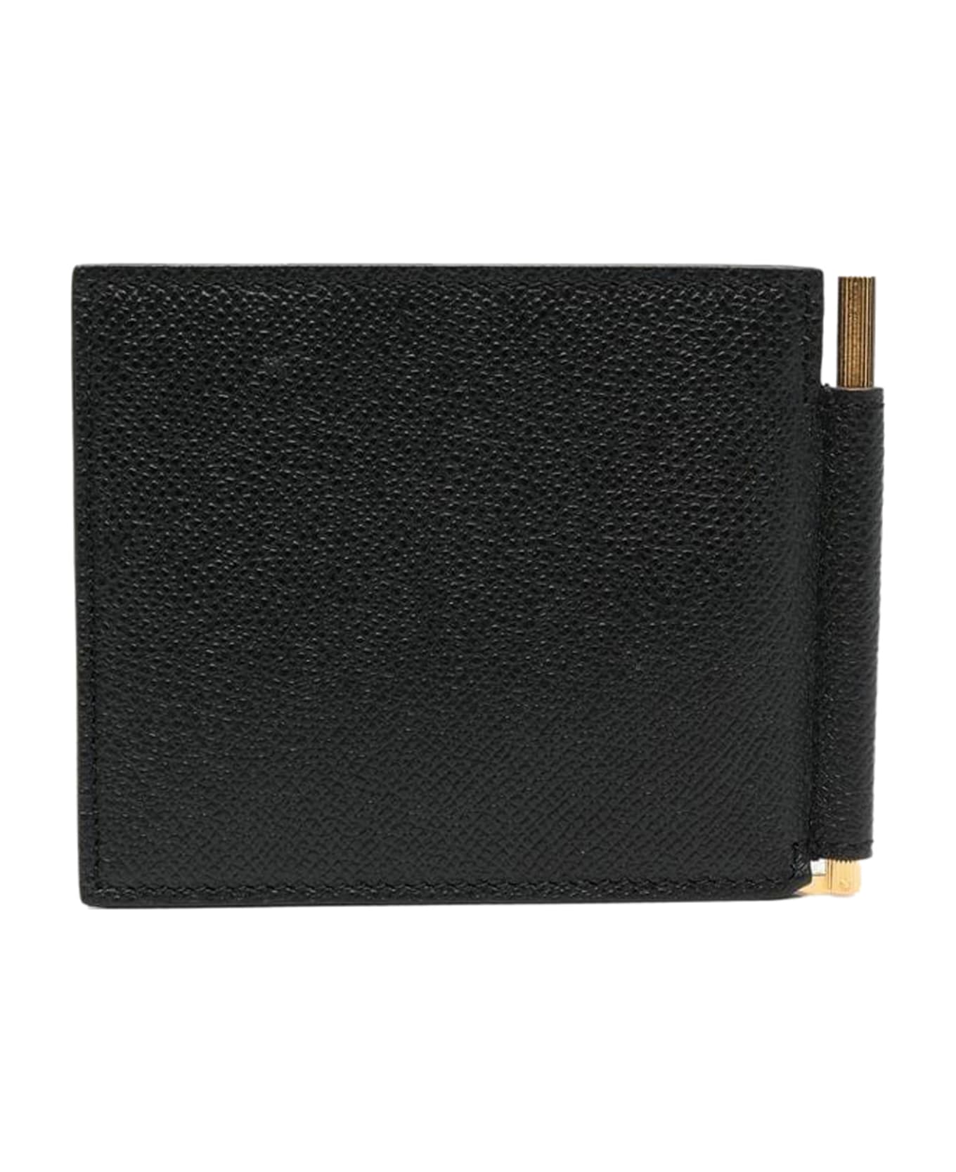 Tom Ford Small Grain Leather T Line Money Clip Wallet - Black