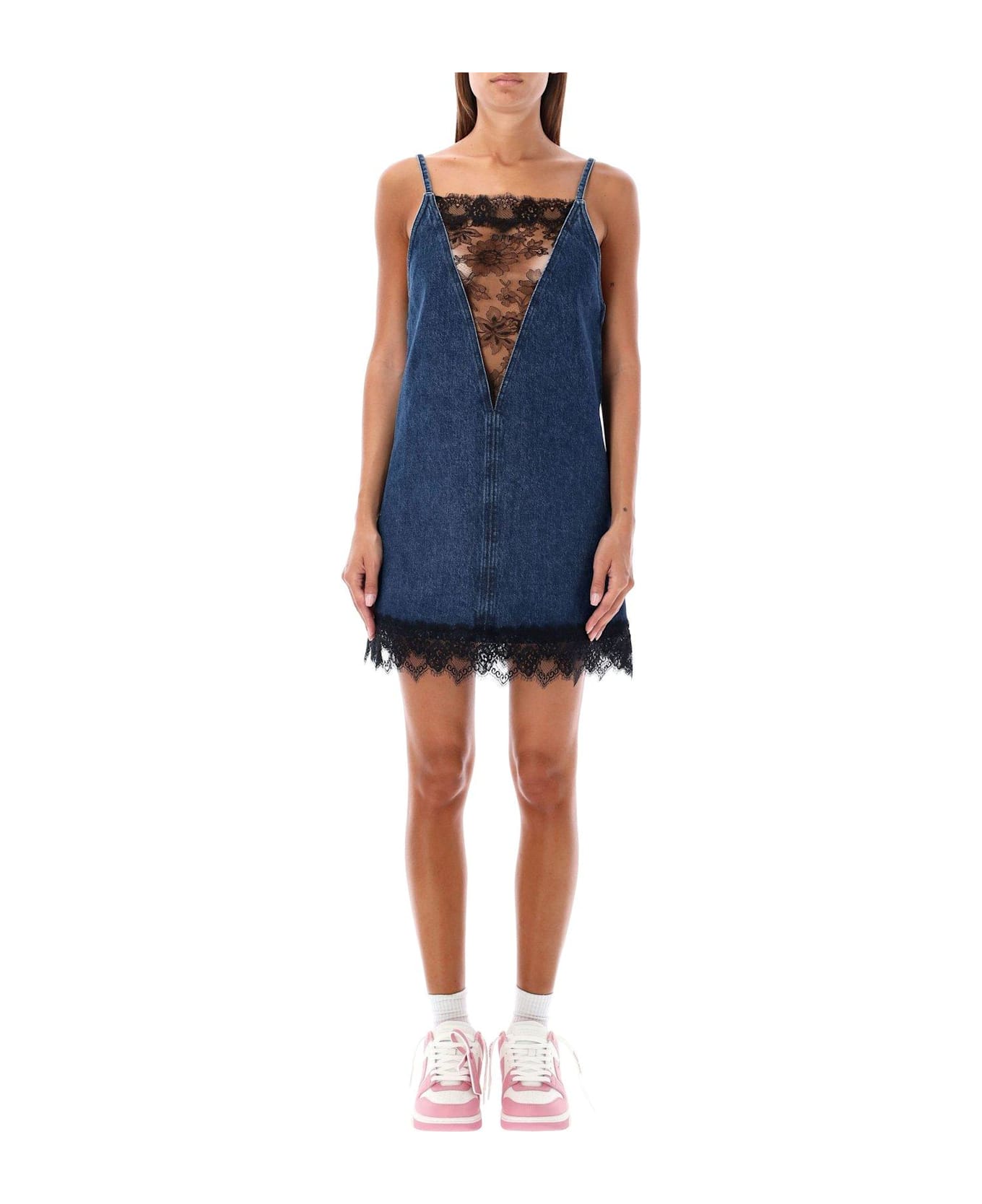 Off-White Lace Detailed Sleeveless Denim Dress - Deep Blue Black ワンピース＆ドレス