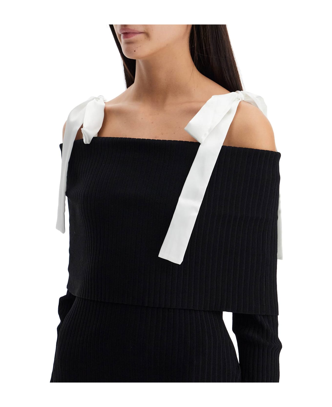 Rotate by Birger Christensen Off-shoulder Top With Tied Bow Straps - BLACK (Black)