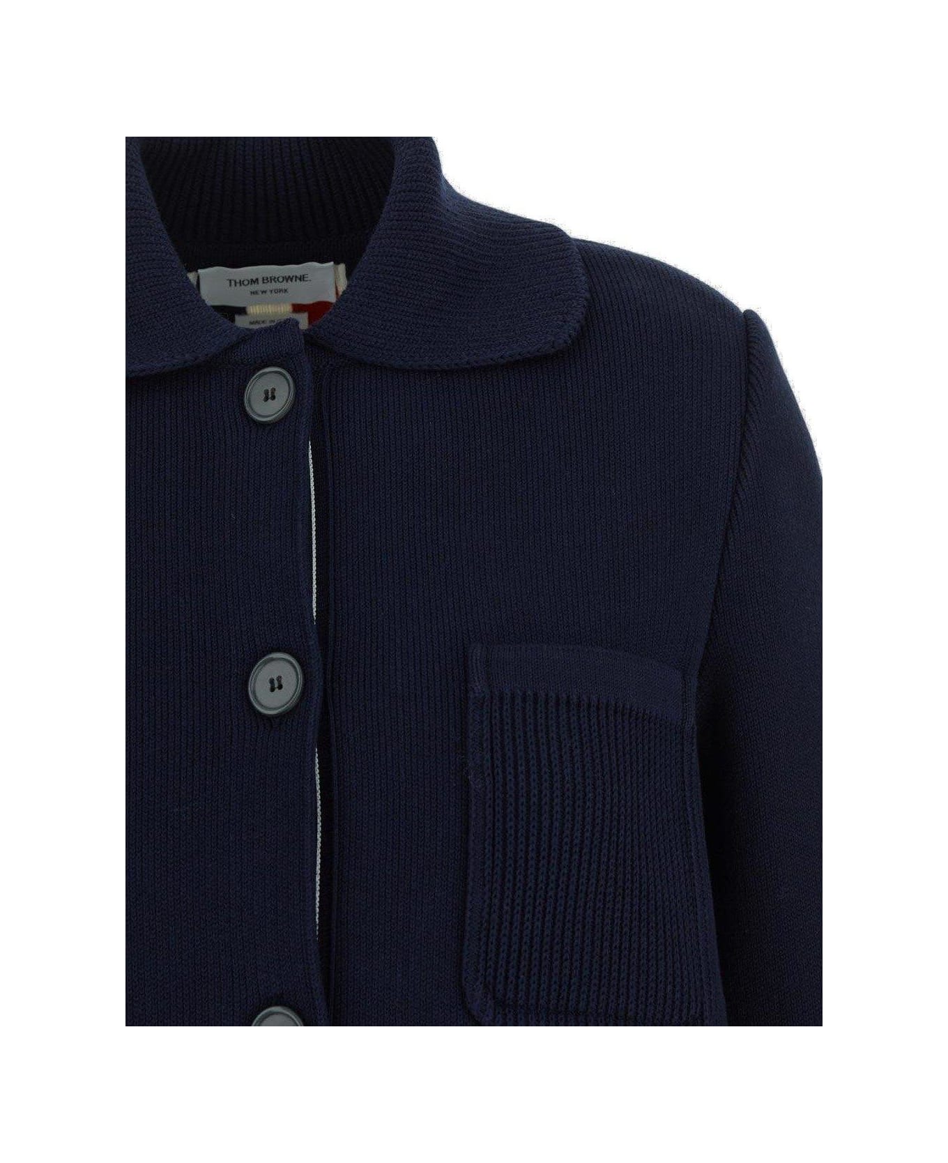 Thom Browne Inerlock Stitch Polo Collar Jacket - Blue