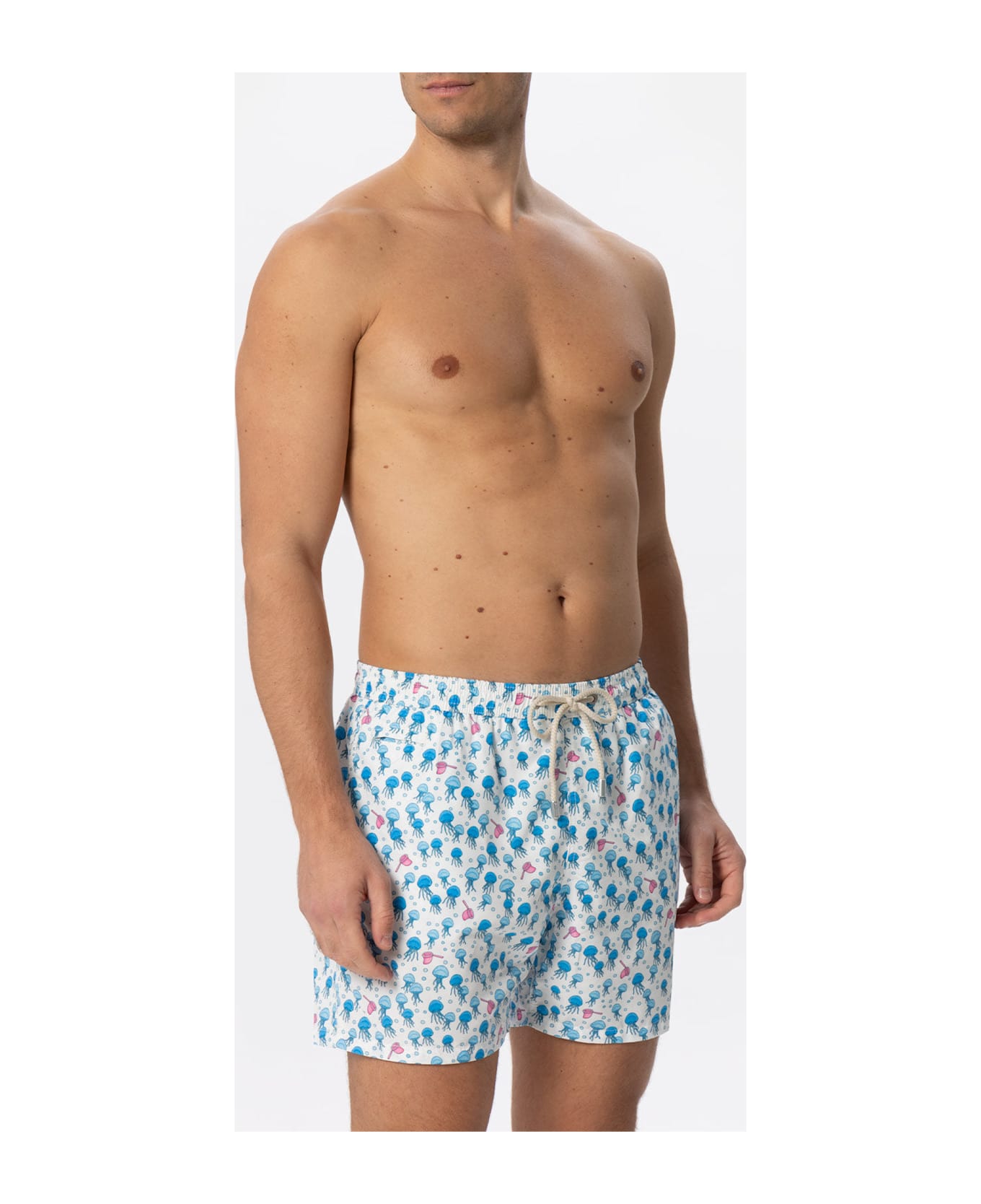 MC2 Saint Barth Man Light Fabric Swim Shorts With Jellyfish Print - WHITE