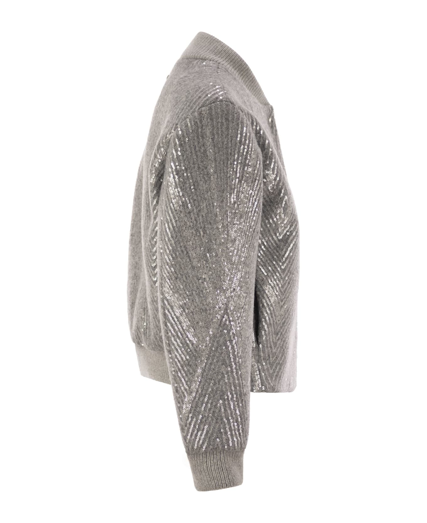 Peserico Gauzed Cloth Crop Jacket With Sequin Embroidery - Silver