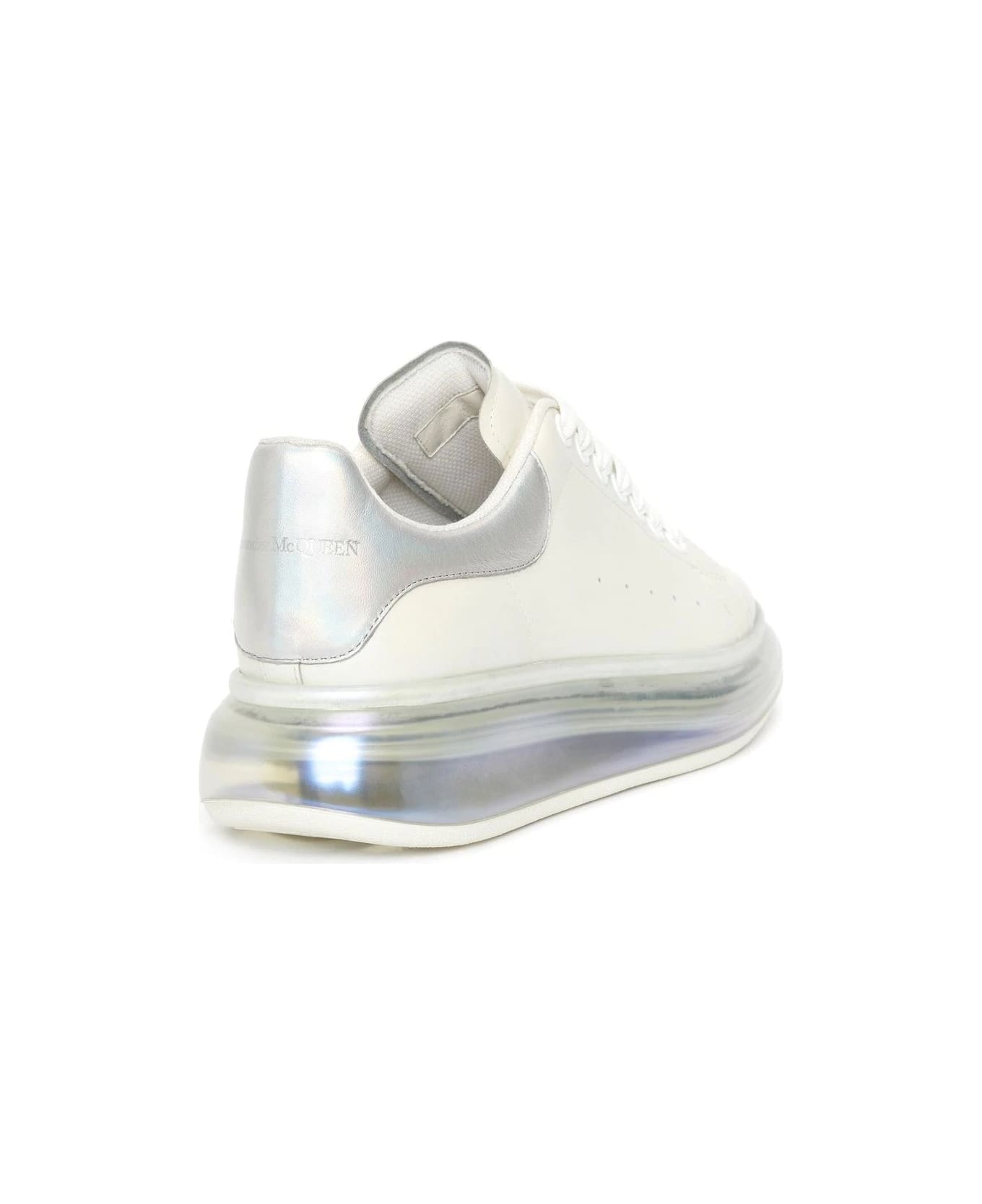 Alexander McQueen Leather Sneakers With Silver Heel - Bianco