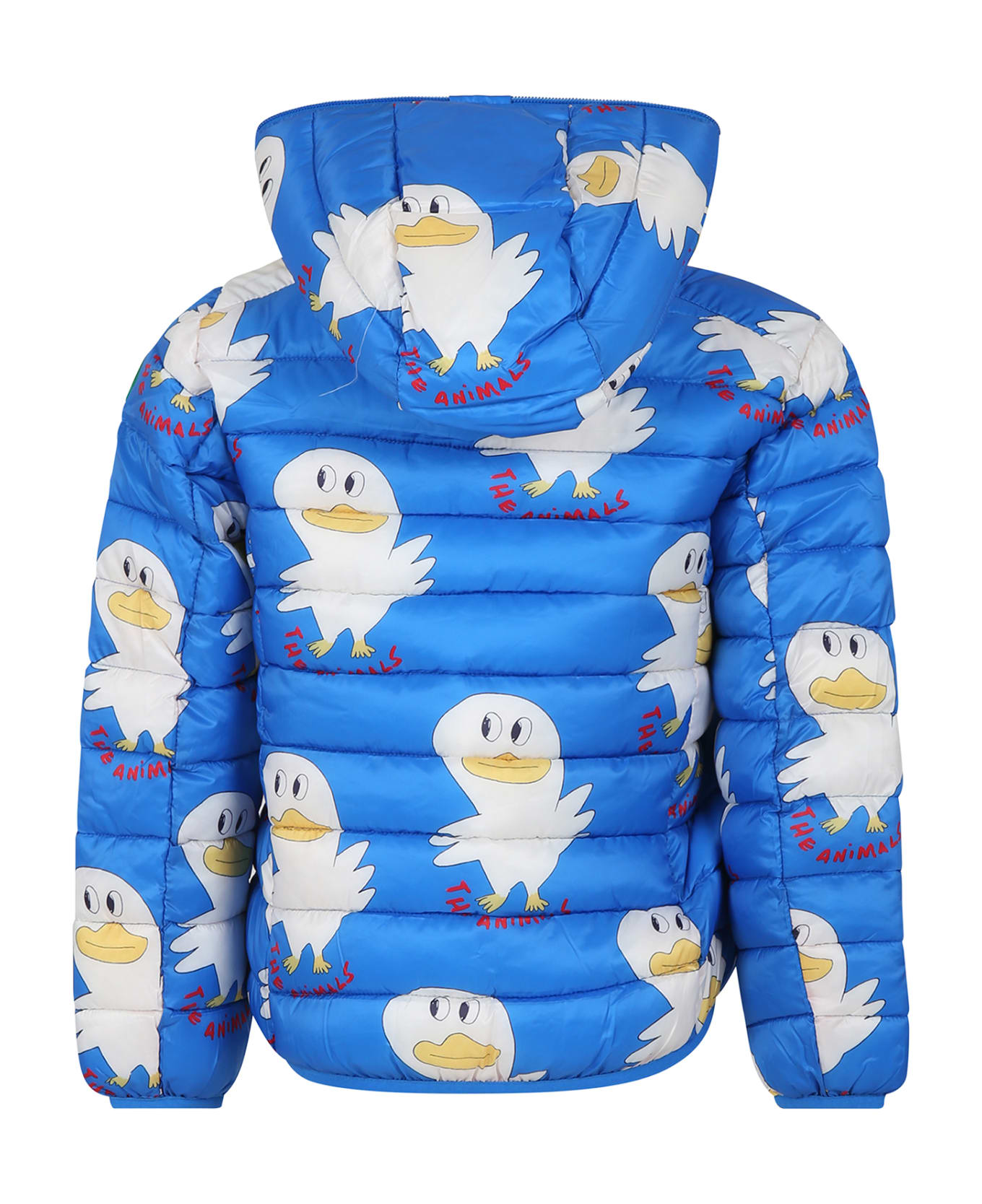 Save the Duck Light Blue Lobster Down Jacket For Boy With Duck Print And Logo - Light Blue
