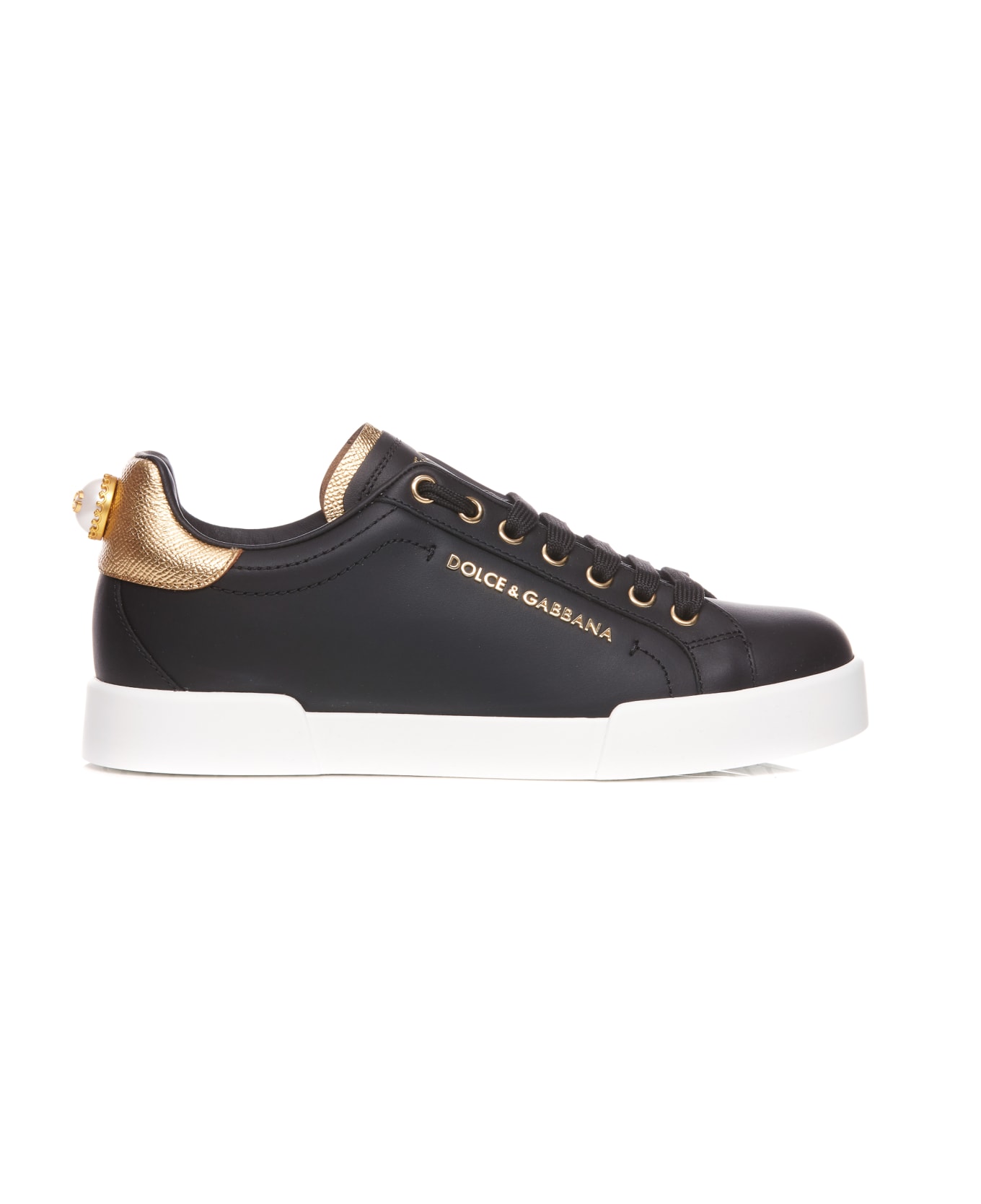 Dolce & Gabbana Portofino Sneakers With Lettering - NERO/ORO