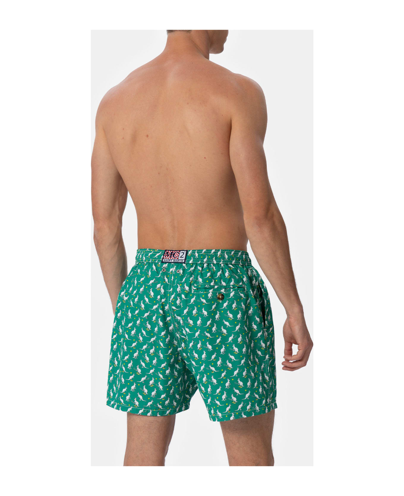 MC2 Saint Barth Man Lightweight Fabric Swim-shorts Lighting Micro Fantasy With Australian Brand Logo Print | Australian Brand Special Edition - GREEN