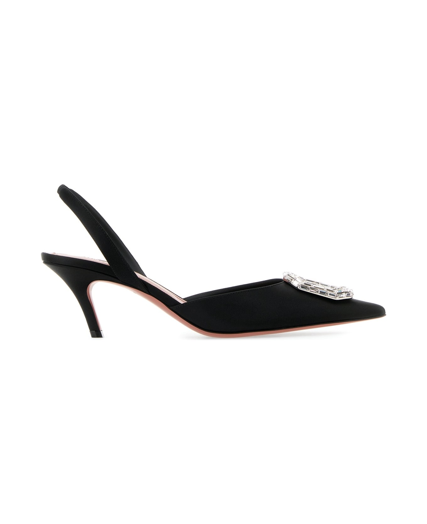 Amina Muaddi Black Satin Camelia 60 Pumps - BLACK