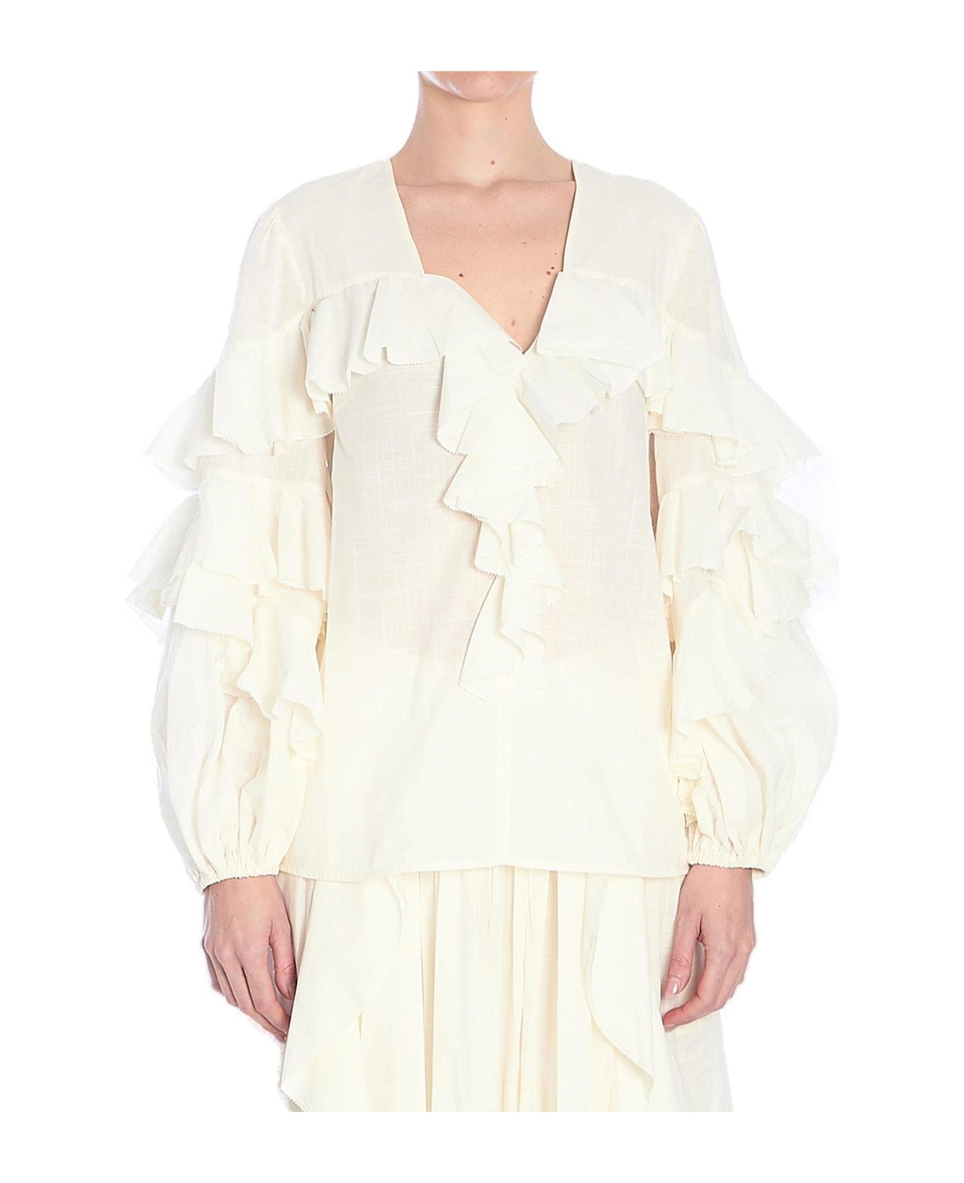 Zimmermann Ruffled Puff-sleeved Blouse - WHITE