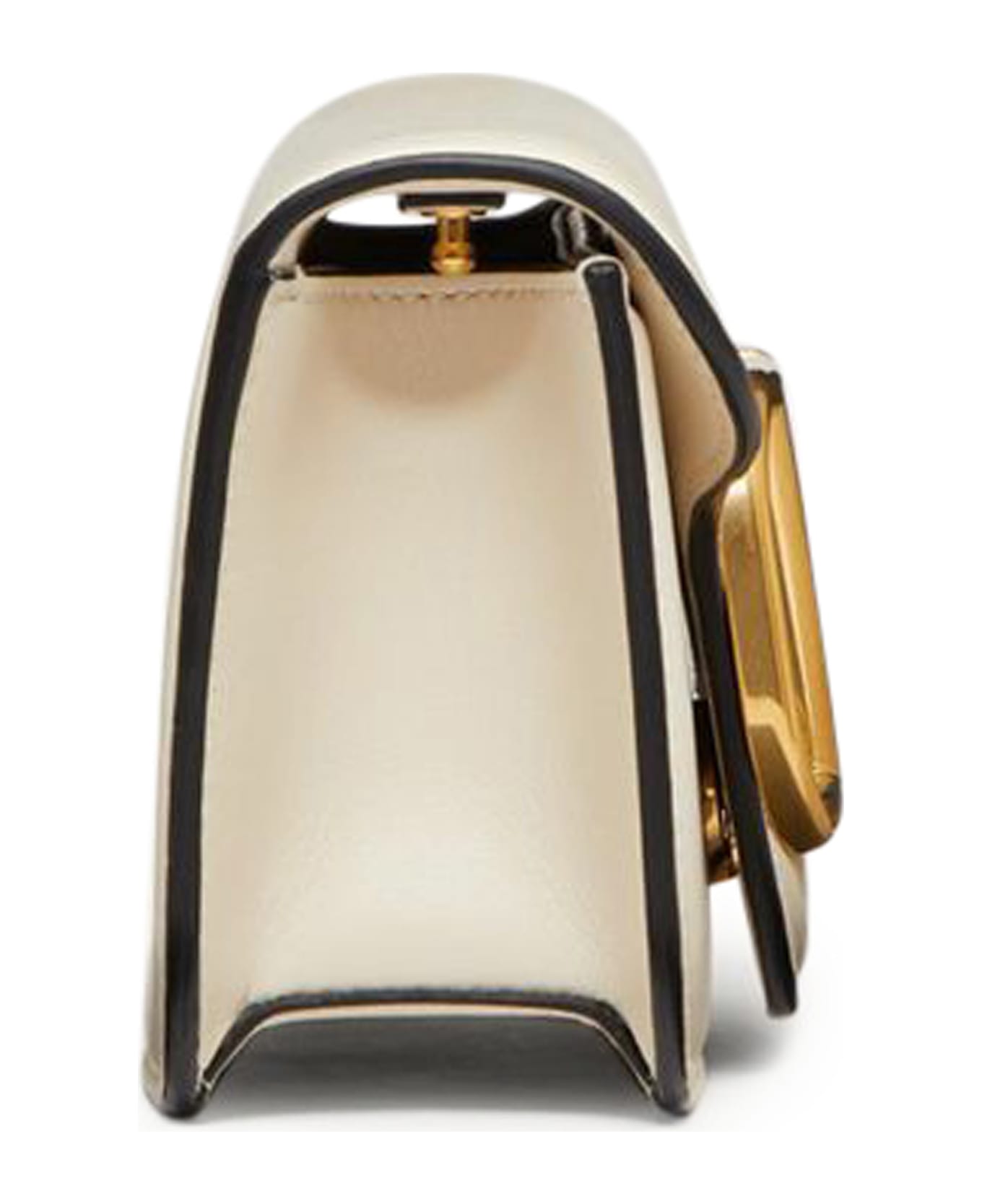 Valentino Garavani Small Shoulder Bag Loco` Vitello/antique Brass Logo - Light Ivory
